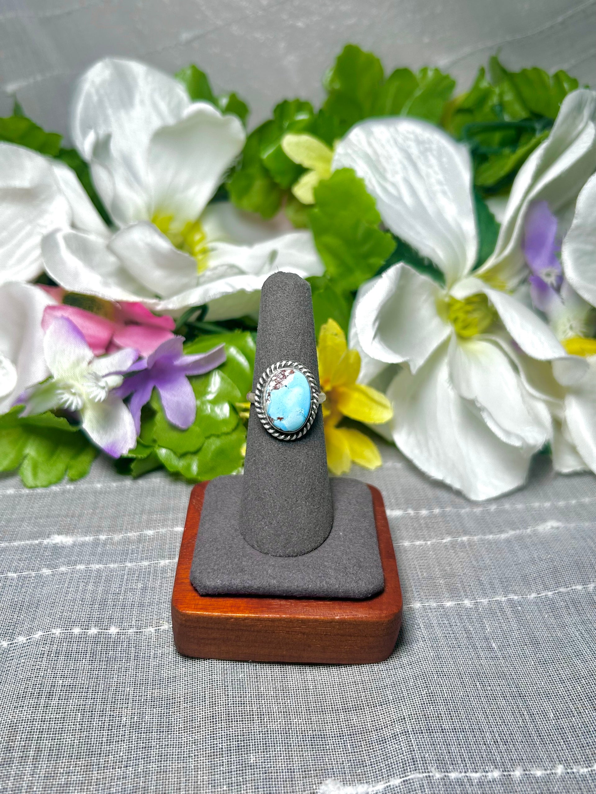 Navajo Made Golden Hill Turquoise & Sterling Silver Ring Size 6.25