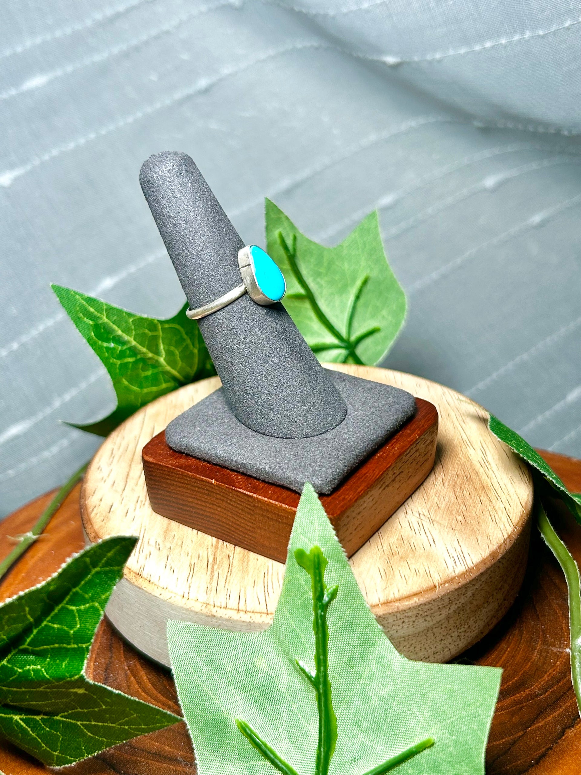 Navajo Made Kingman Turquoise & Sterling Silver Ring Size 6.75