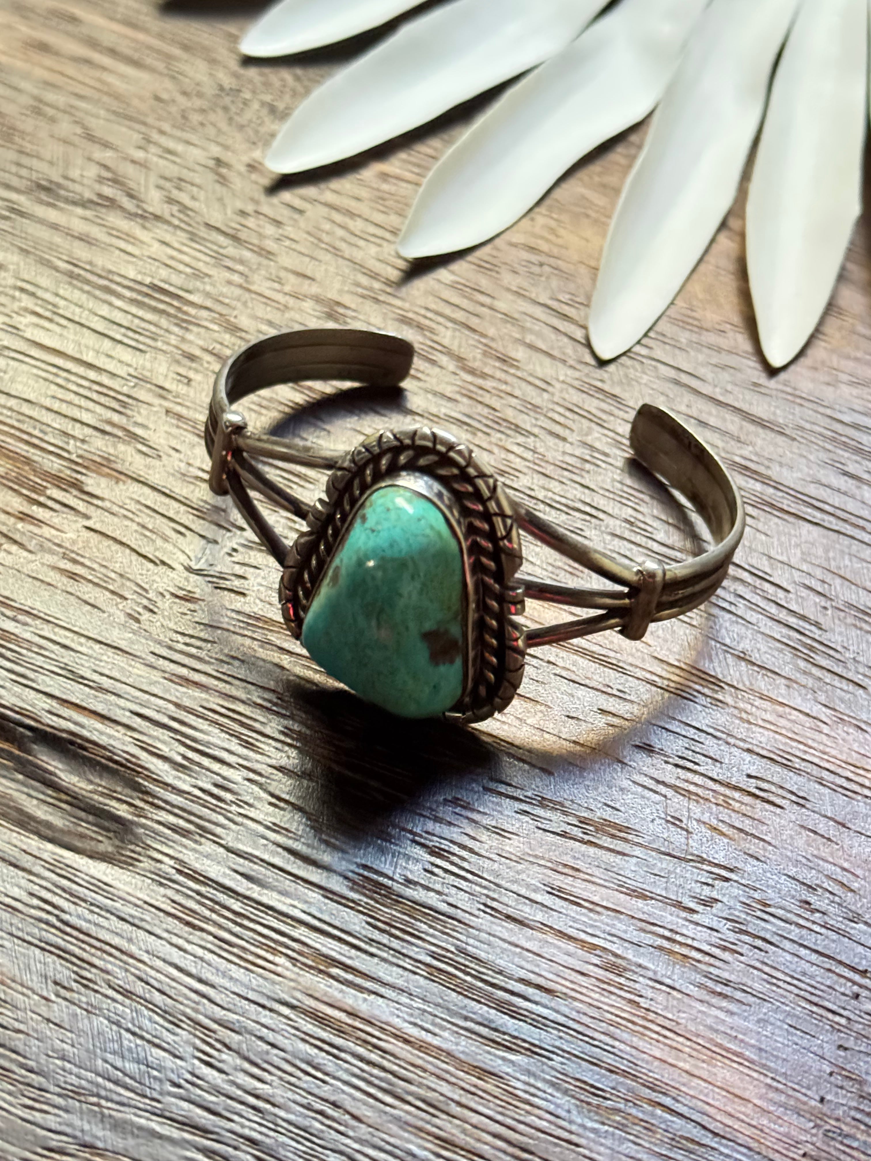 Navajo Made Kingman Turquoise & Sterling Silver Cuff Bracelet