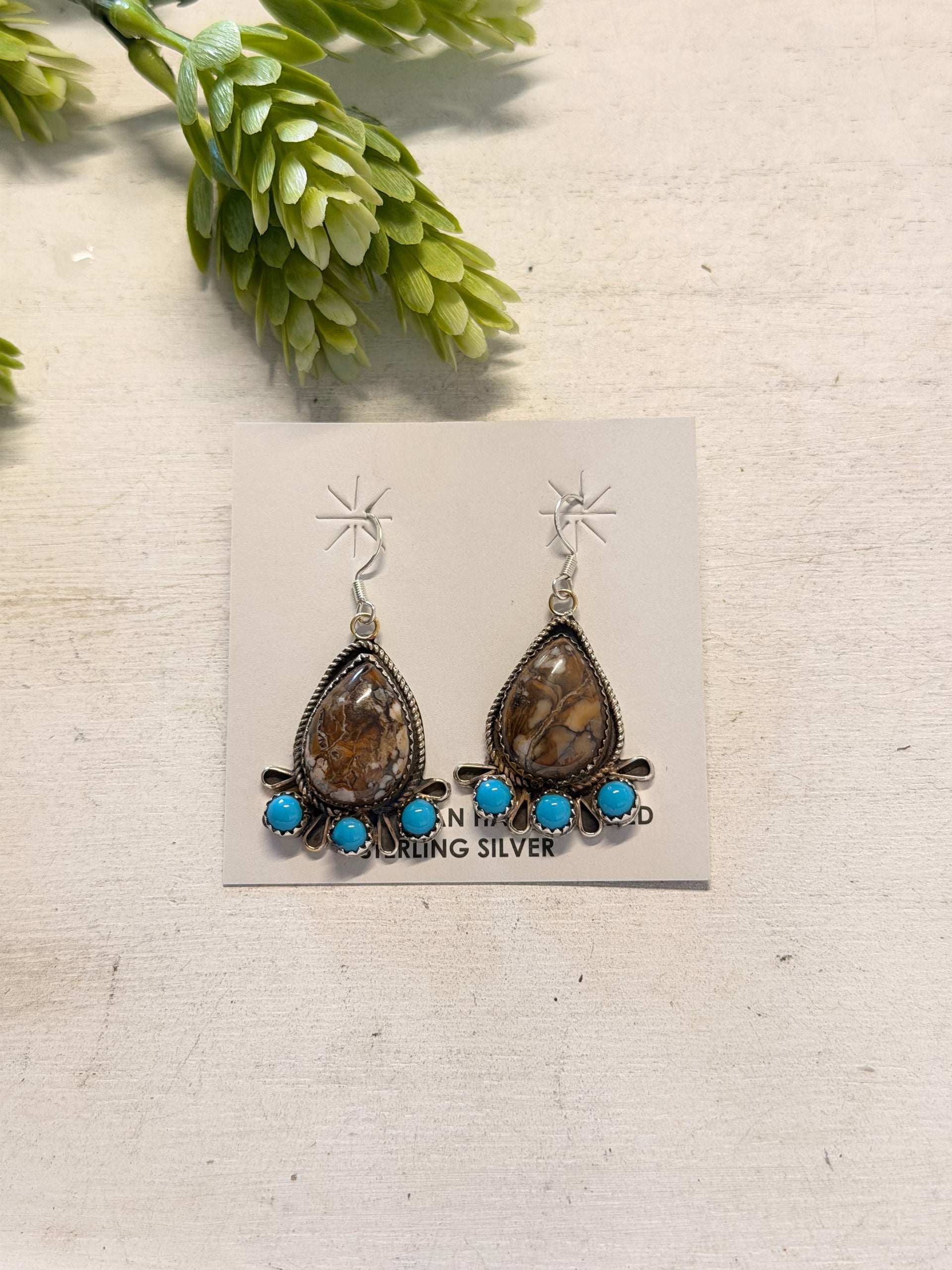 Navajo Made Multi Stone & Sterling Silver Dangle Cluster Earrings
