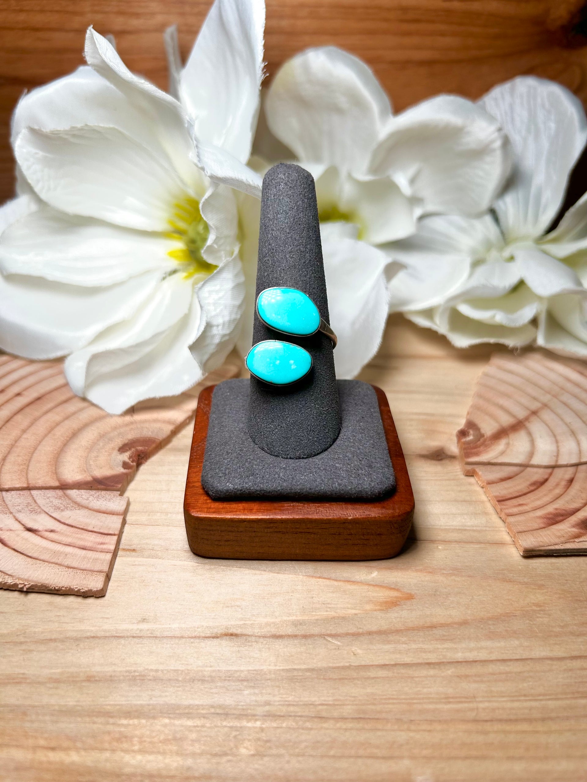 Navajo Made Kingman Turquoise & Sterling Silver Adjustable Ring