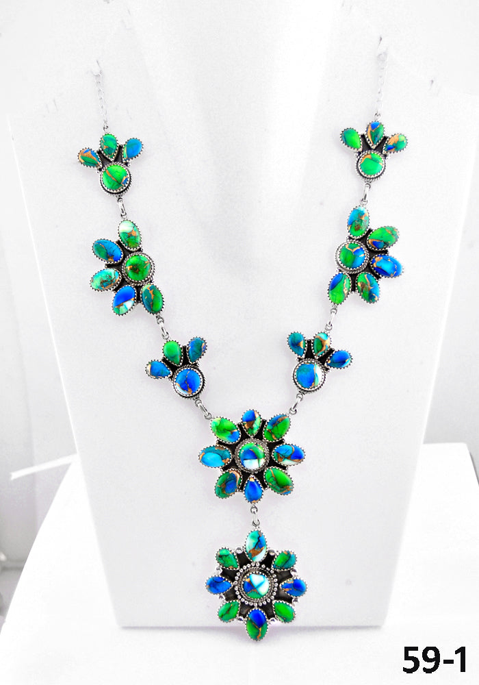 Southwest Made Peacock Dahlia & Sterling Silver Necklace
