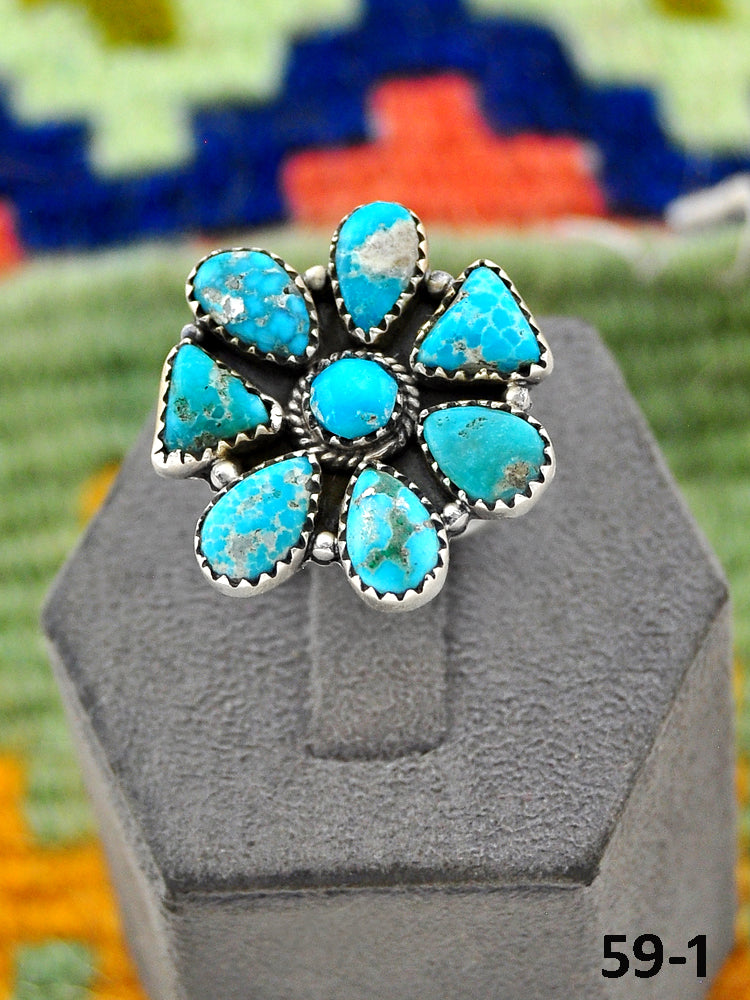Southwest Handmade White Water Turquoise & Sterling Silver Adjustable Ring