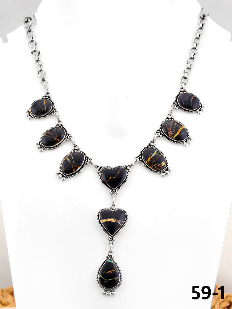 Southwest Handmade Black Jack Turquoise & Sterling Silver Necklace