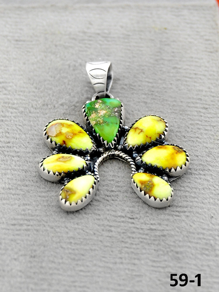 Southwest Handmade Palomino Turquoise with Sonoran Turquoise & Sterling Silver Pendants