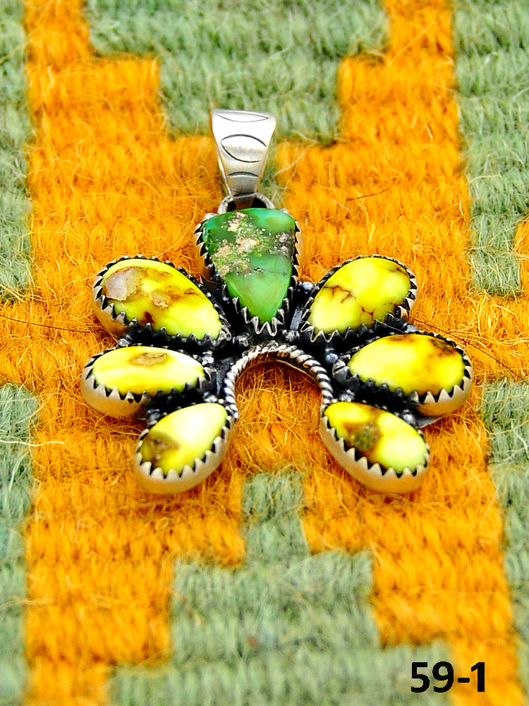 Southwest Handmade Palomino Turquoise with Sonoran Turquoise & Sterling Silver Pendants