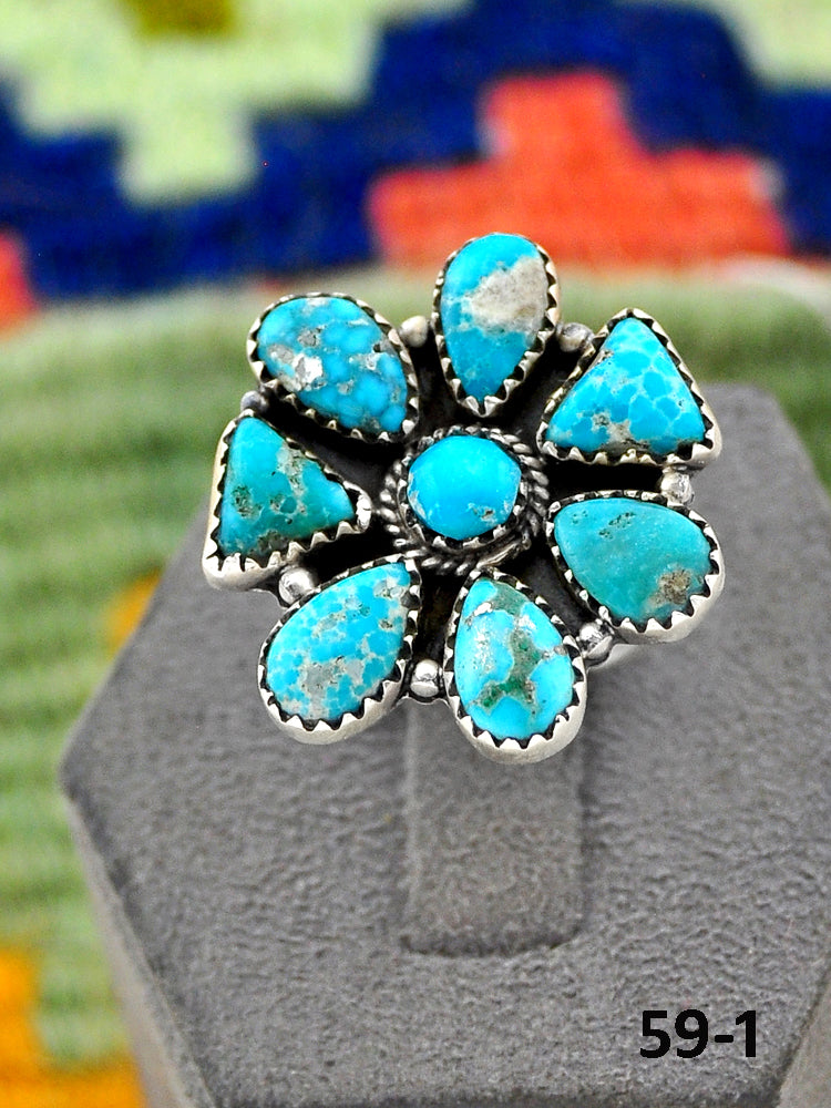 Southwest Handmade White Water Turquoise & Sterling Silver Adjustable Ring