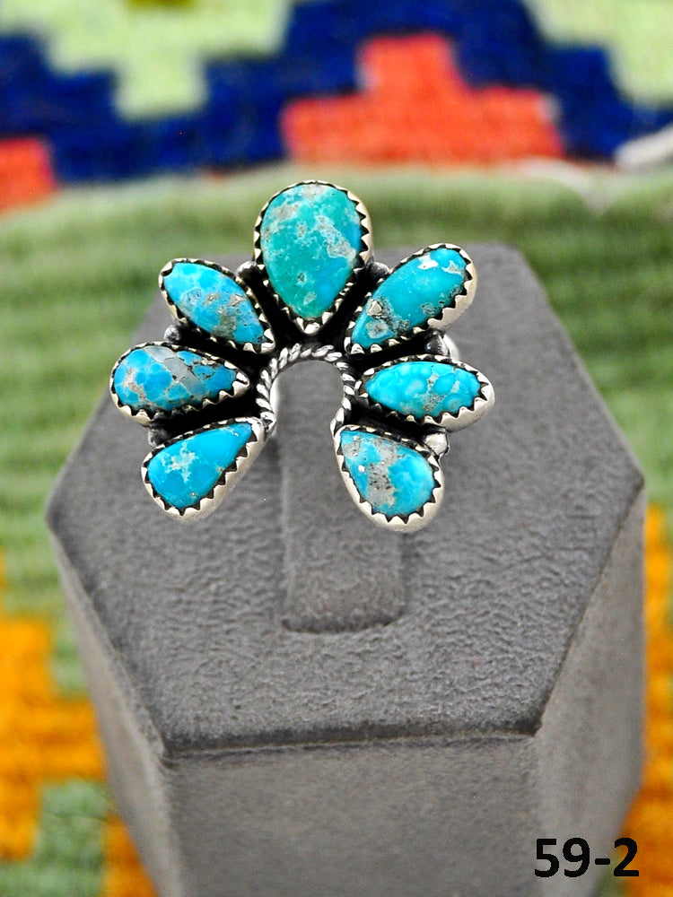 Southwest Handmade White Water Turquoise & Sterling Silver Adjustable Ring