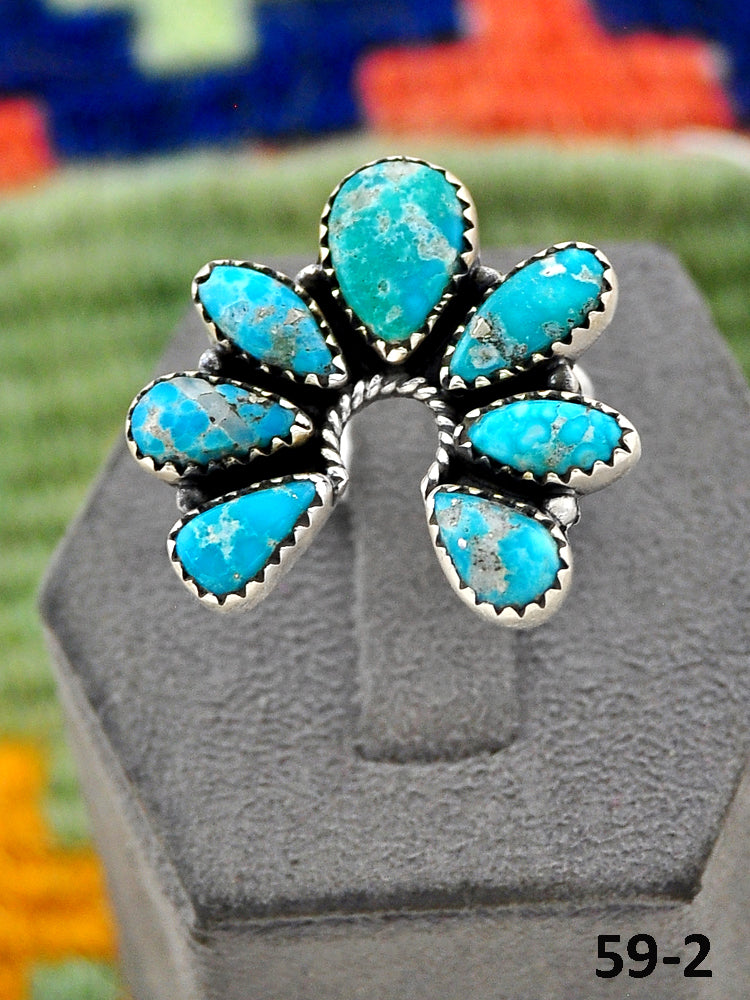 Southwest Handmade White Water Turquoise & Sterling Silver Adjustable Ring