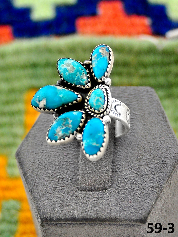 Southwest Handmade White Water Turquoise & Sterling Silver Adjustable Ring