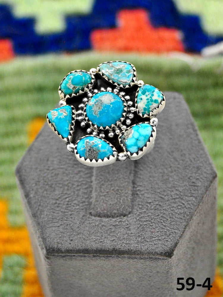 Southwest Handmade White Water Turquoise & Sterling Silver Adjustable Ring