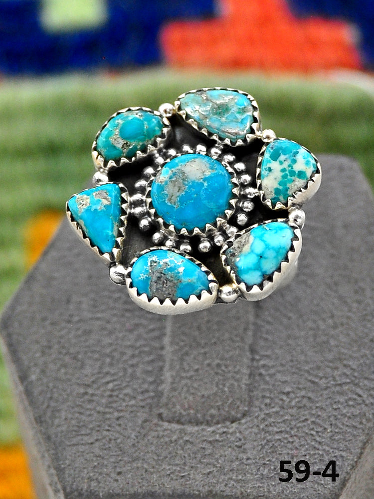 Southwest Handmade White Water Turquoise & Sterling Silver Adjustable Ring