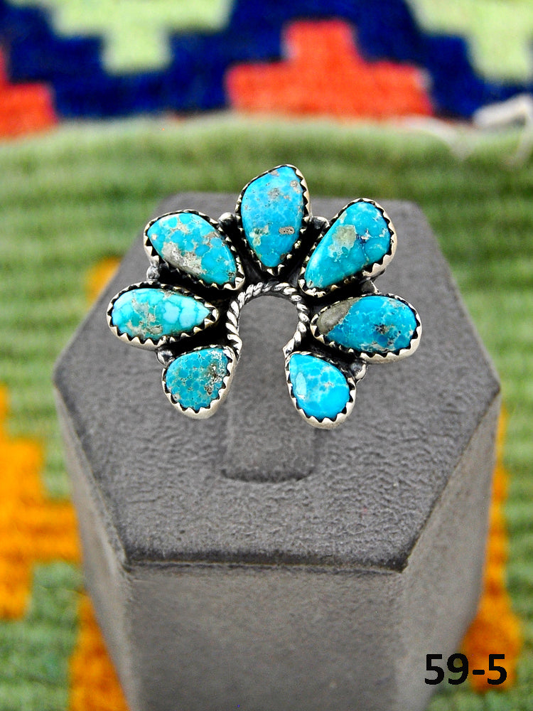 Southwest Handmade White Water Turquoise & Sterling Silver Adjustable Ring