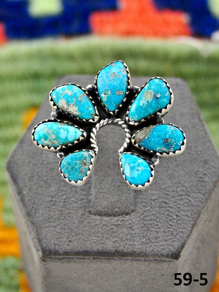 Southwest Handmade White Water Turquoise & Sterling Silver Adjustable Ring