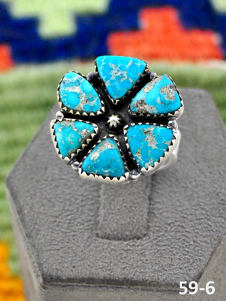 Southwest Handmade White Water Turquoise & Sterling Silver Adjustable Ring