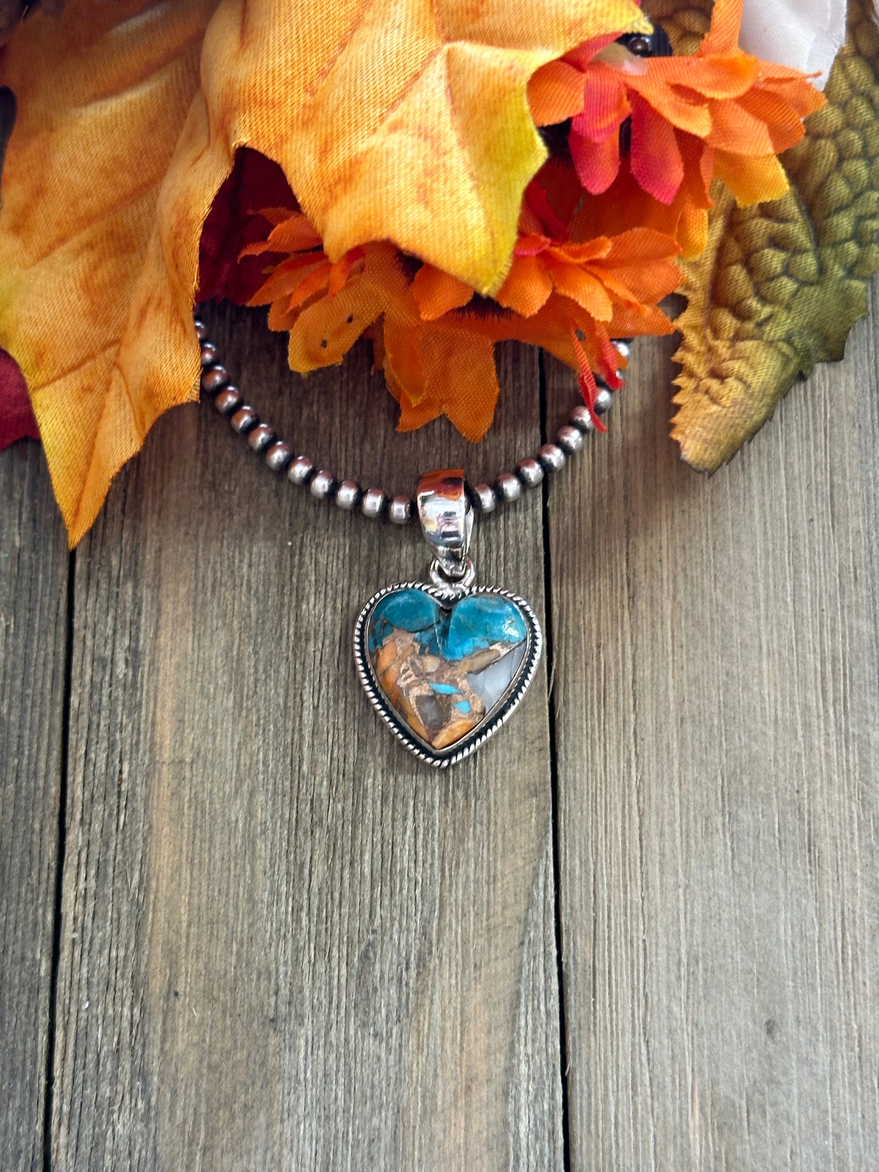 Southwest Handmade Mohave Turquoise & Sterling Silver Heart Pendant