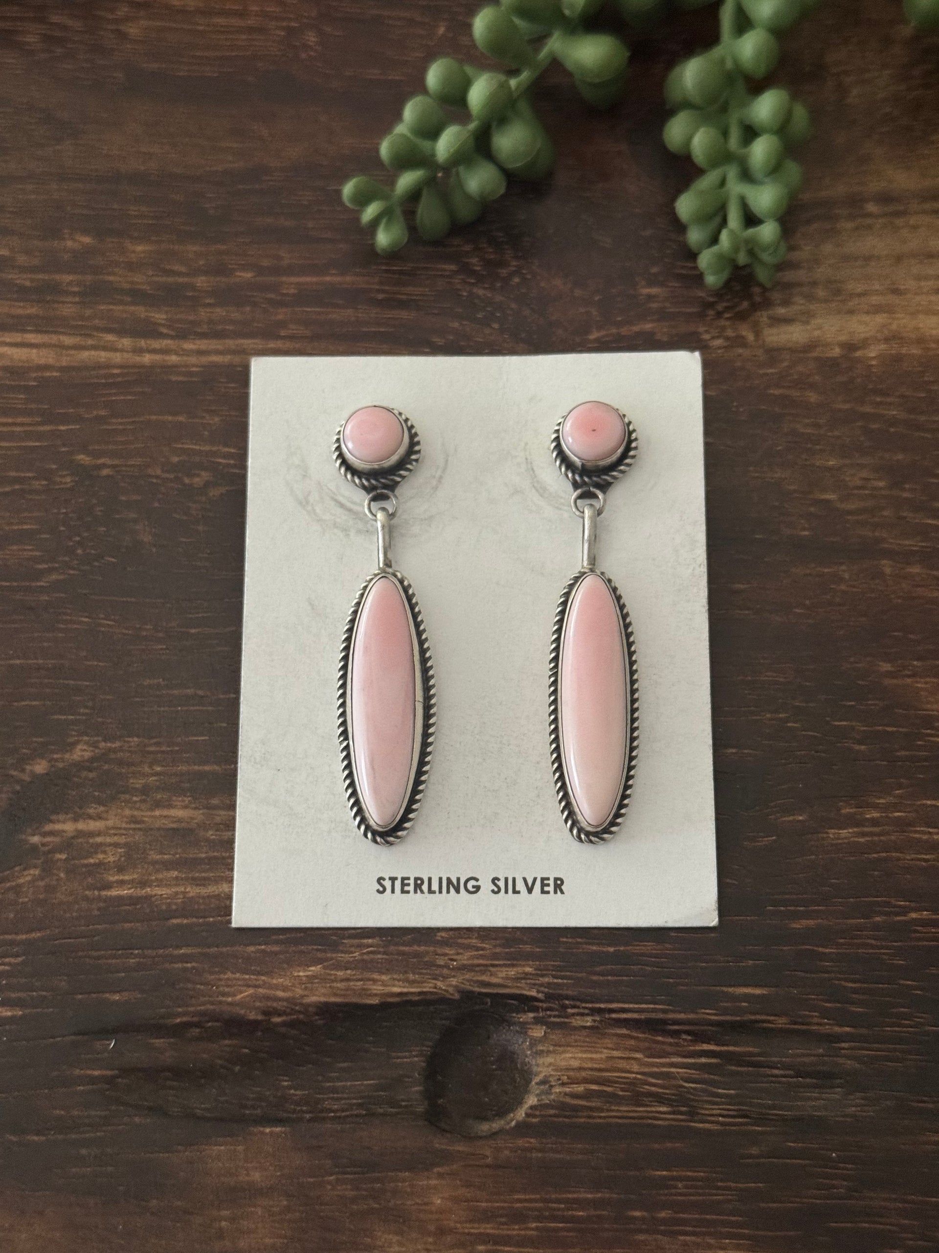 Judith Dixon Pink Conch & Sterling Silver Post Dangle Earrings