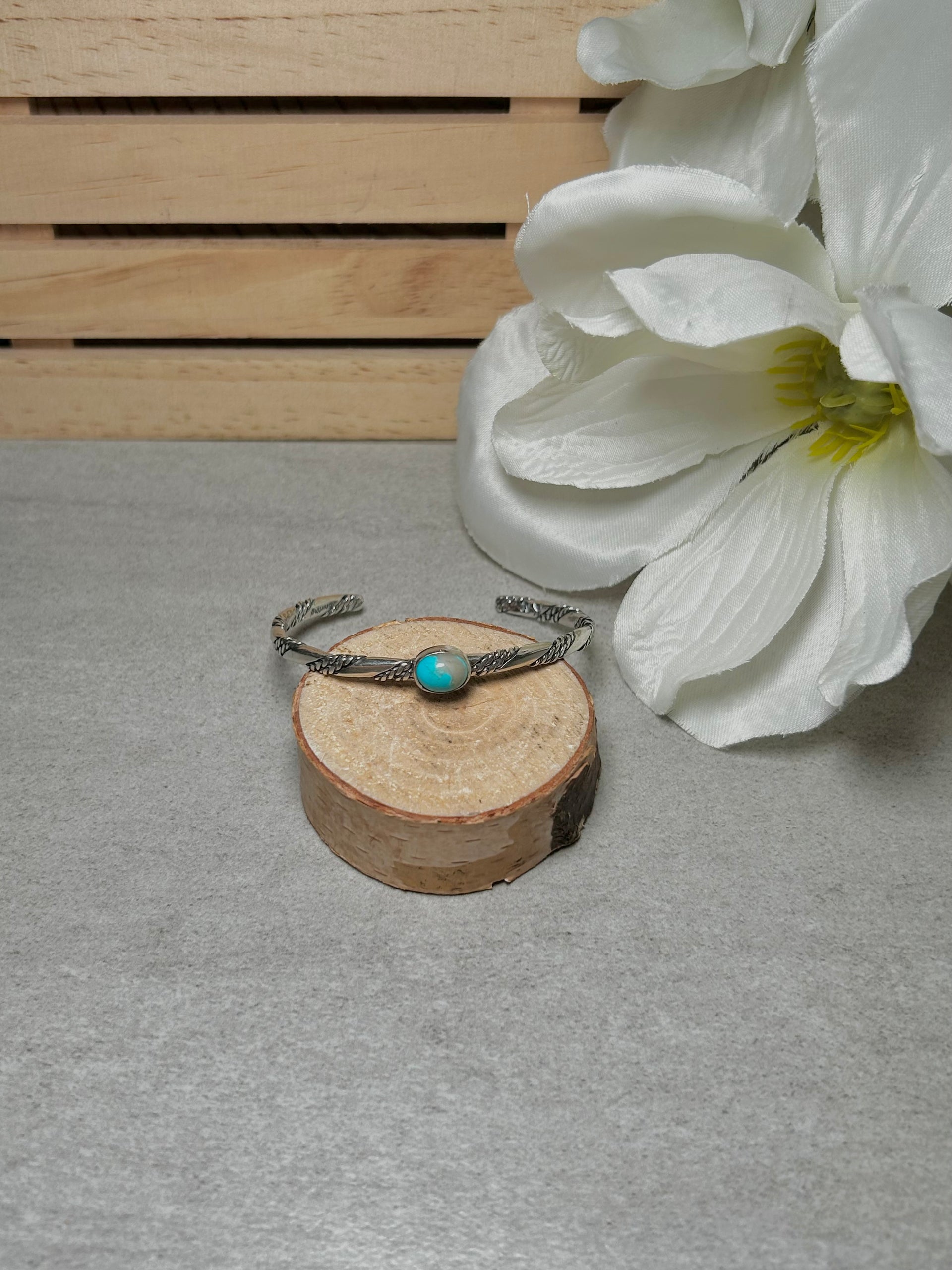 Navajo Made Kingman Turquoise & Sterling Silver Cuff Bracelet