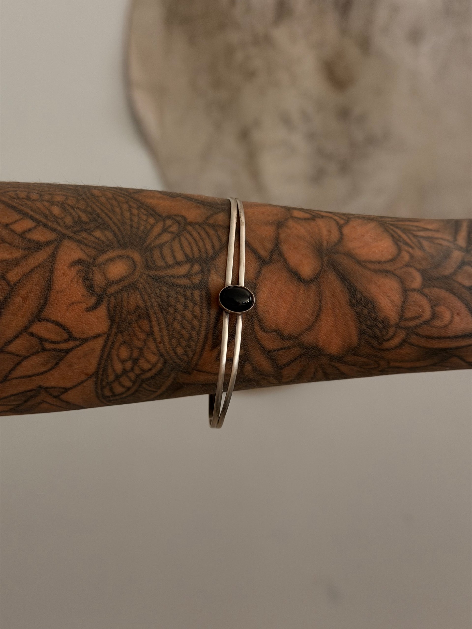 Navajo Made Onyx & Sterling Silver Cuff Bracelet