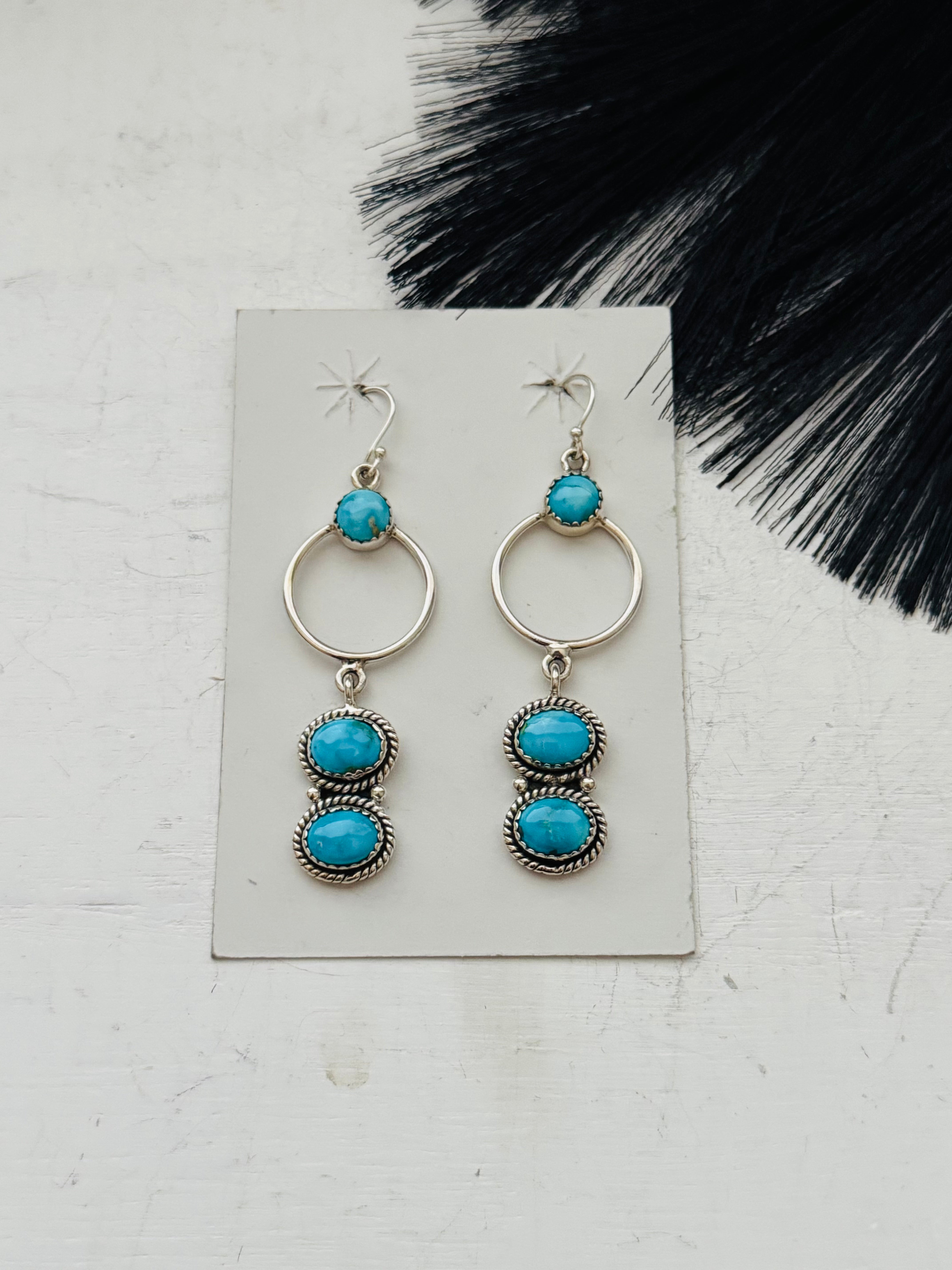 Southwest Handmade Valley Blue Turquoise & Sterling Silver Dangle Earrings