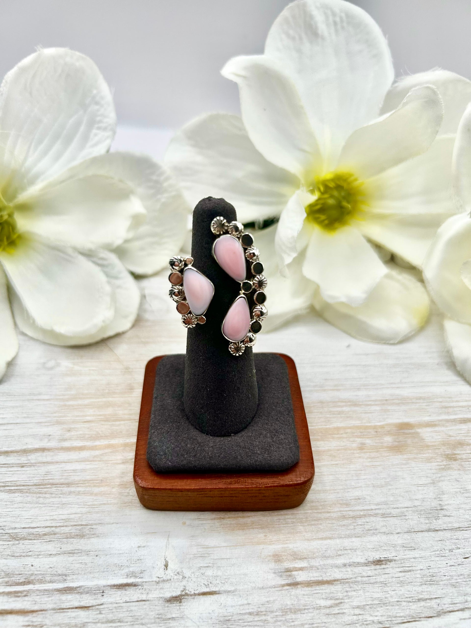 Navajo Made Pink Conch  & Sterling Silver Adjustable Ring