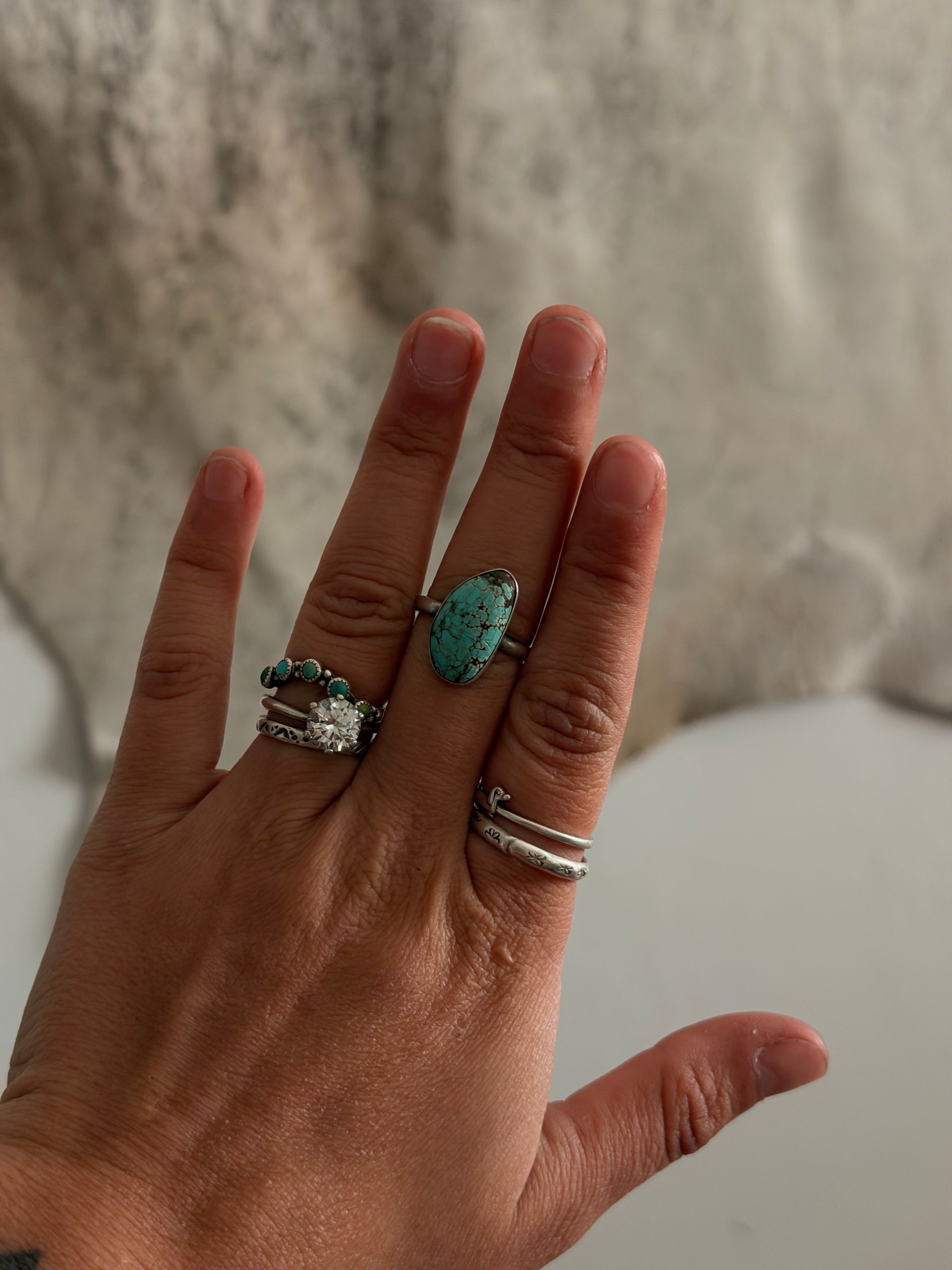 Navajo Made Mine 8 Turquoise & Sterling Silver Ring Size 7.25