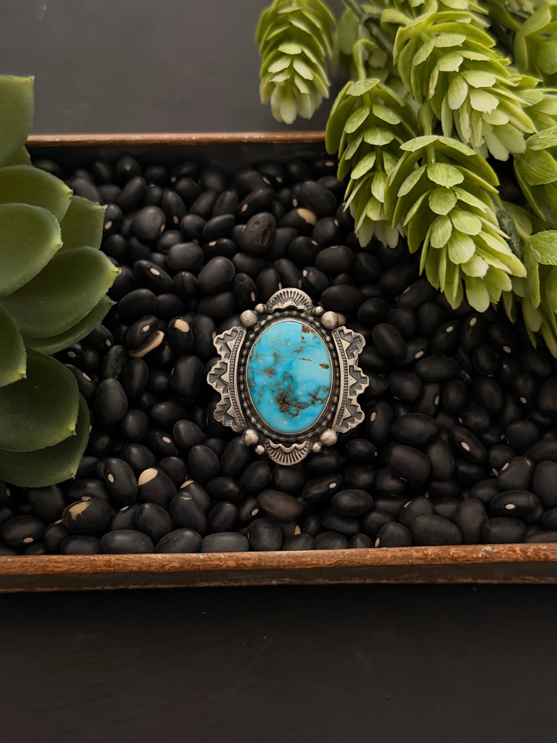 Navajo Made High Grade Kingman Turquoise & Sterling Silver Ring Size 6.25