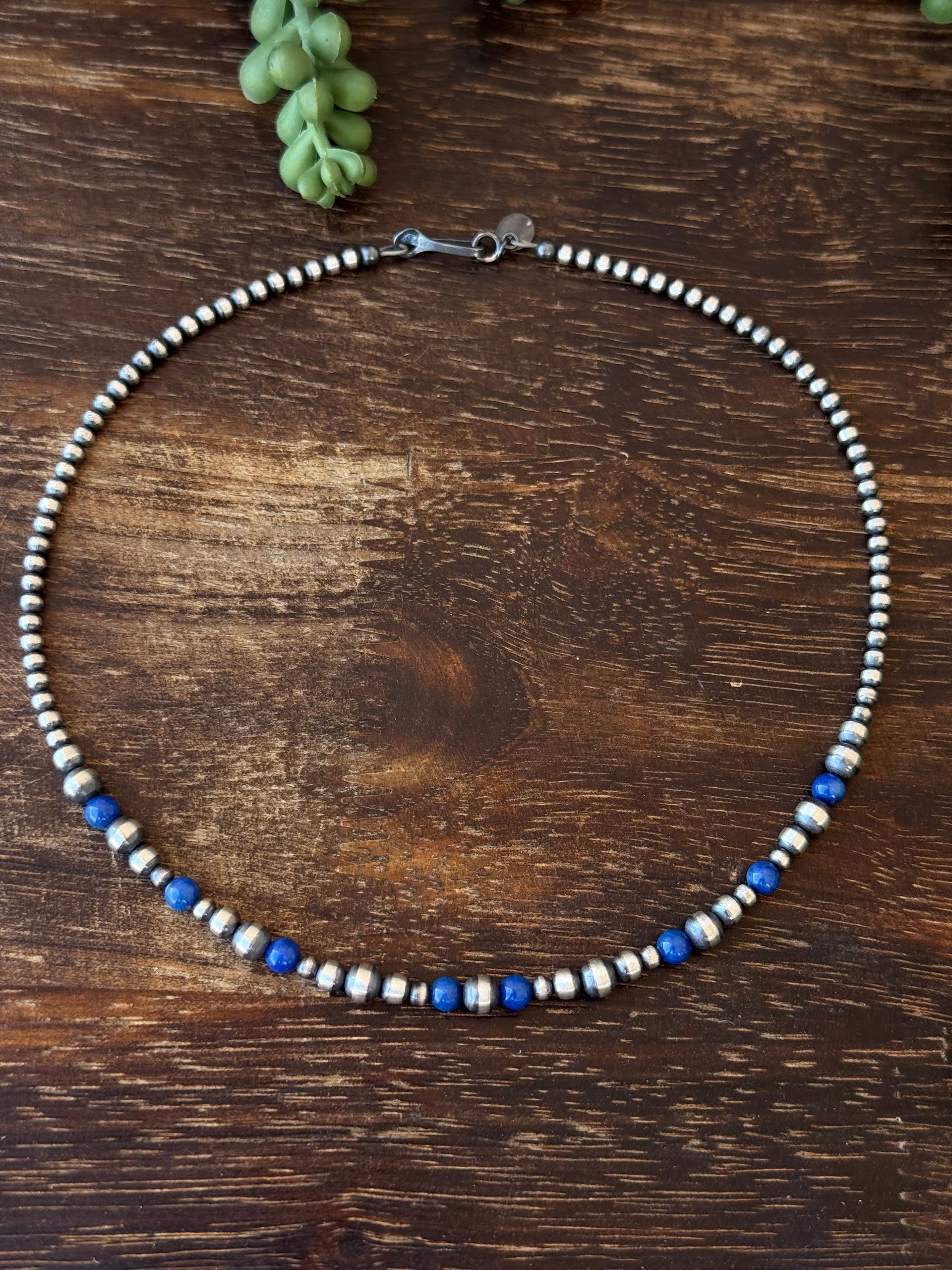 Navajo Strung Lapis & Sterling Silver Graduated Pearl Necklace