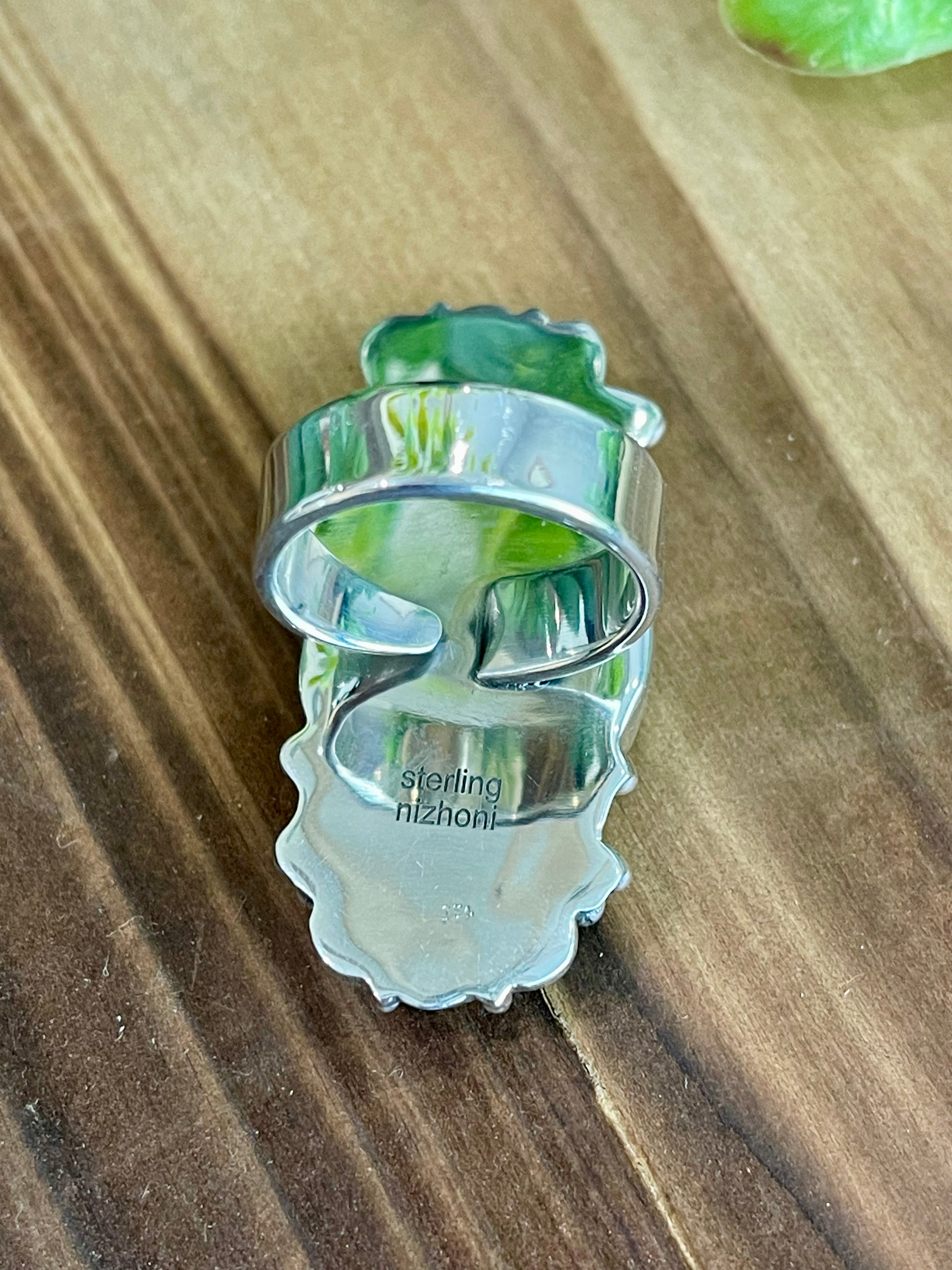 Southwest Handmade Emerald Valley Turquoise & Sterling Silver Adjustable Cluster Ring