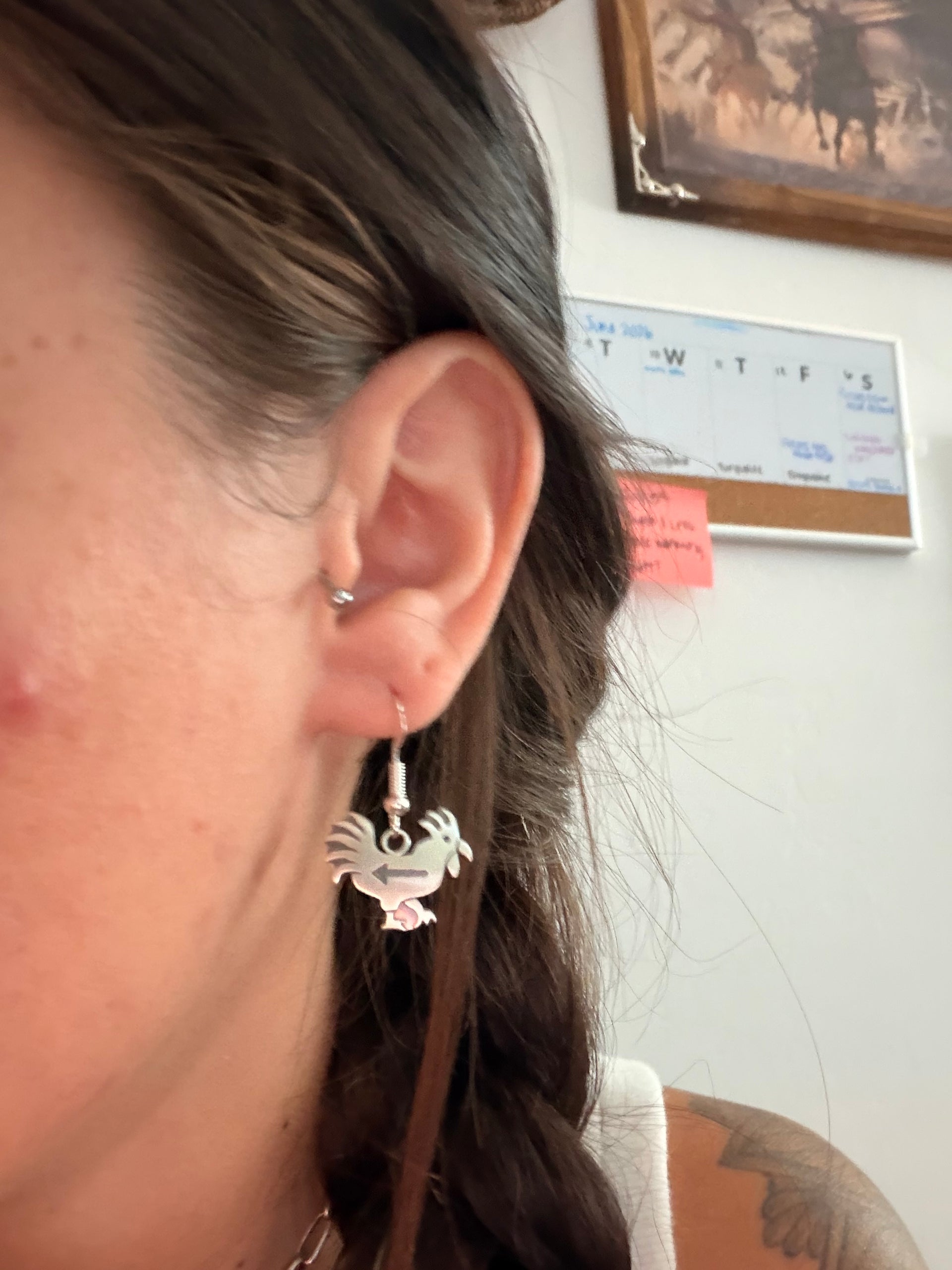 Navajo Made Sterling Silver Rooster Dangle Earrings