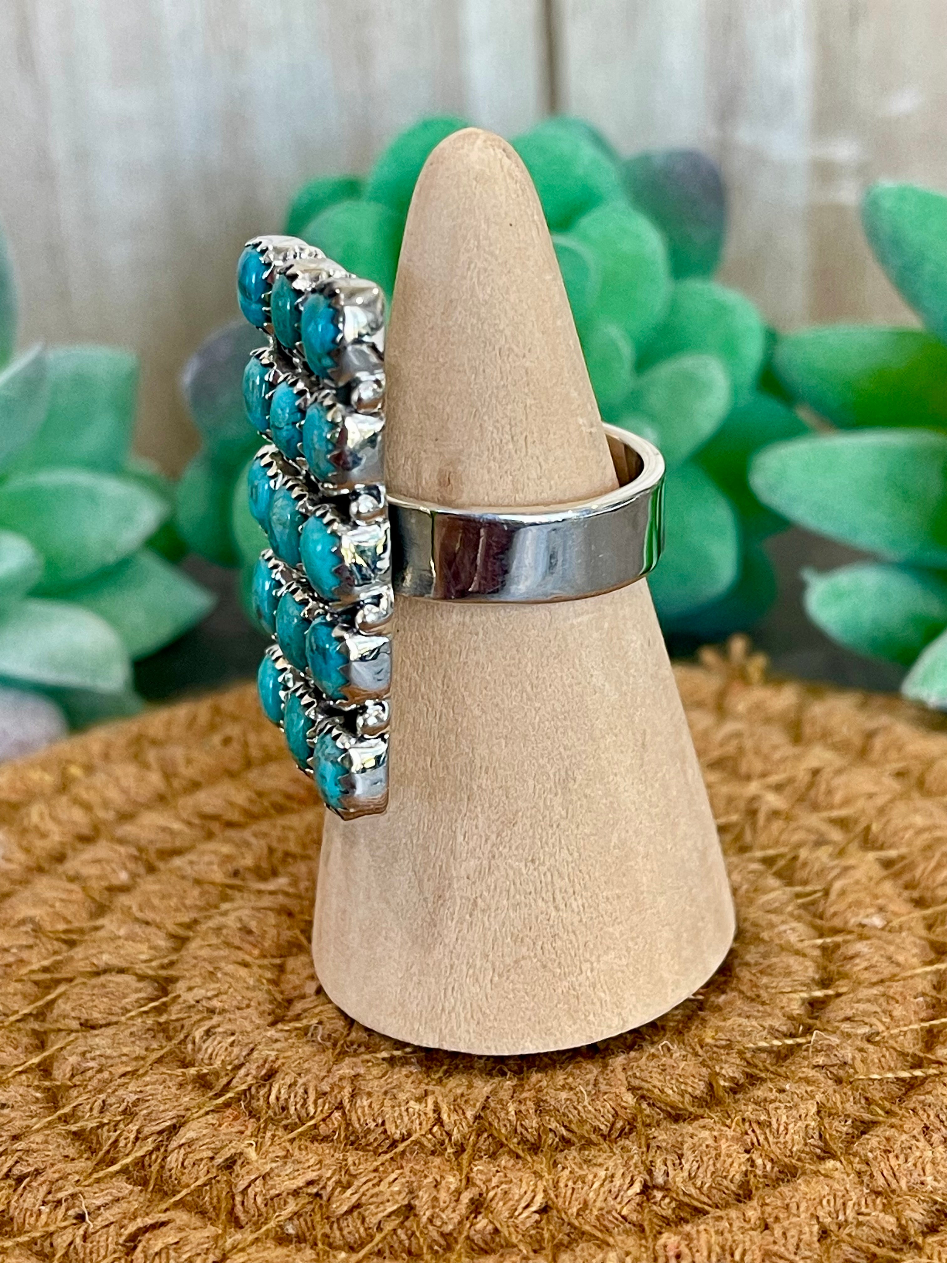 Southwest Handmade Kingman Turquoise & Sterling Silver Adjustable Cluster Ring