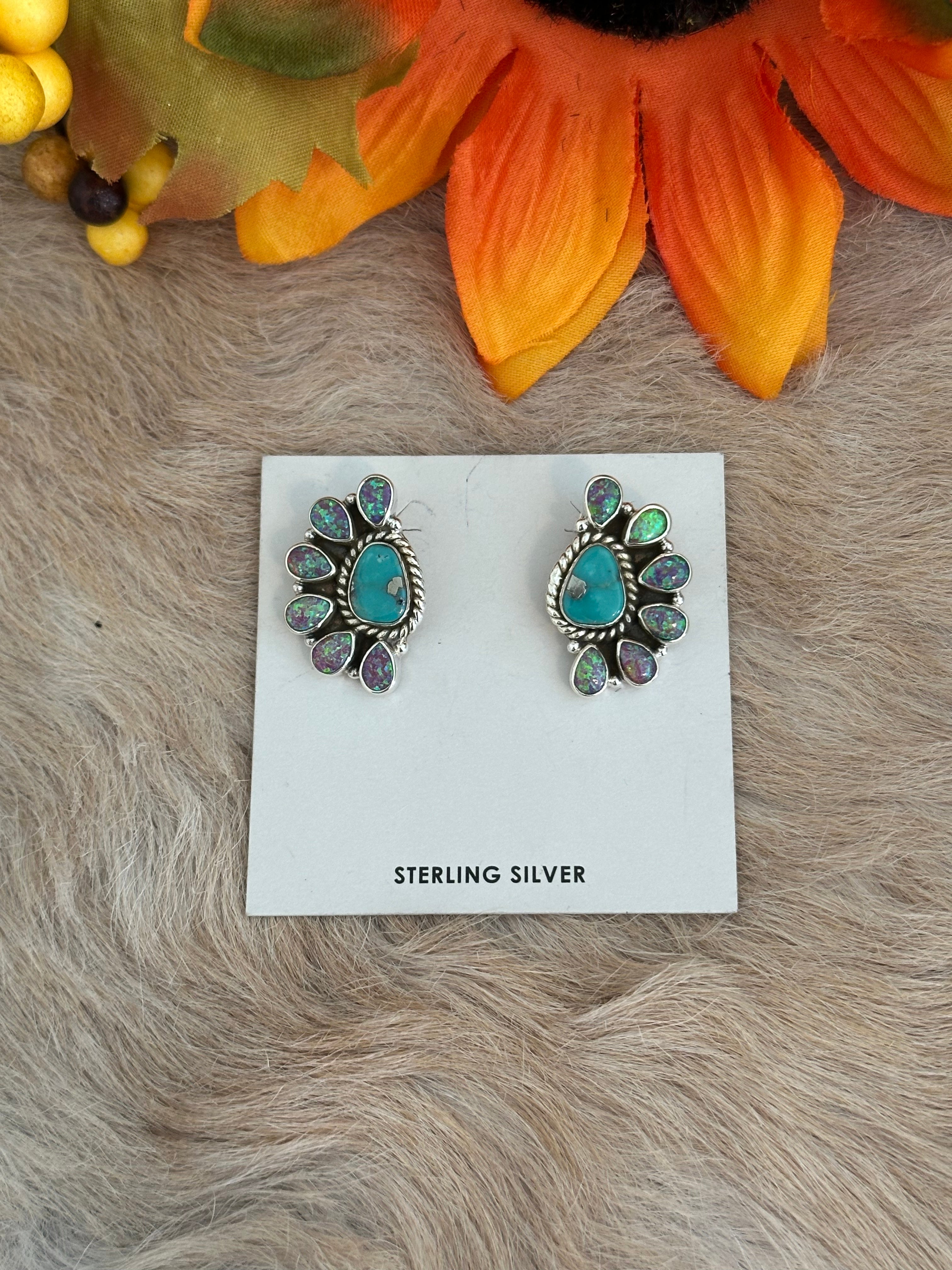 Southwest Handmade Multi Stone & Sterling Silver Post Earrings