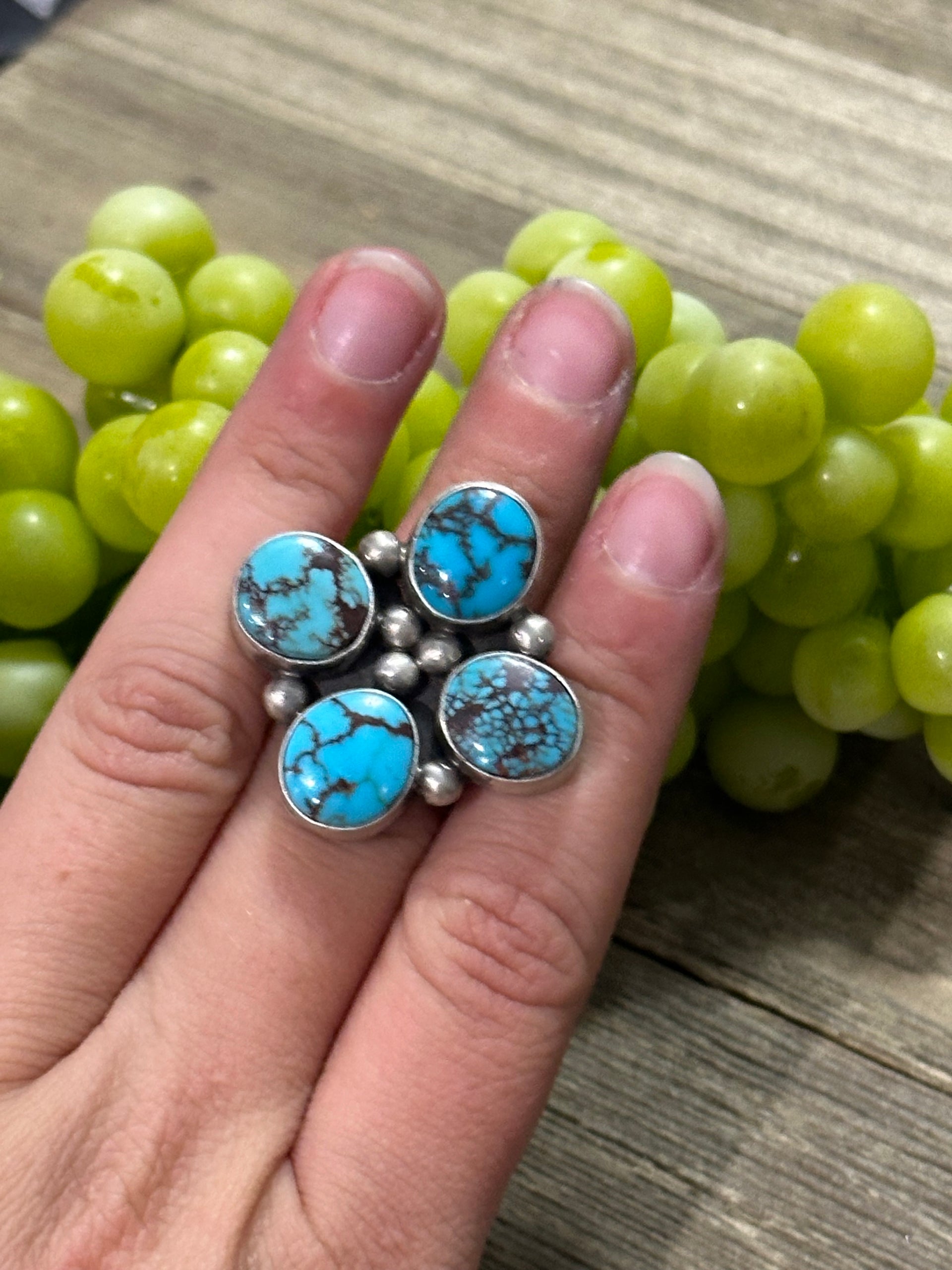 Navajo Made Eygtian Turquoise& Sterling Silver Ring Size 6.25