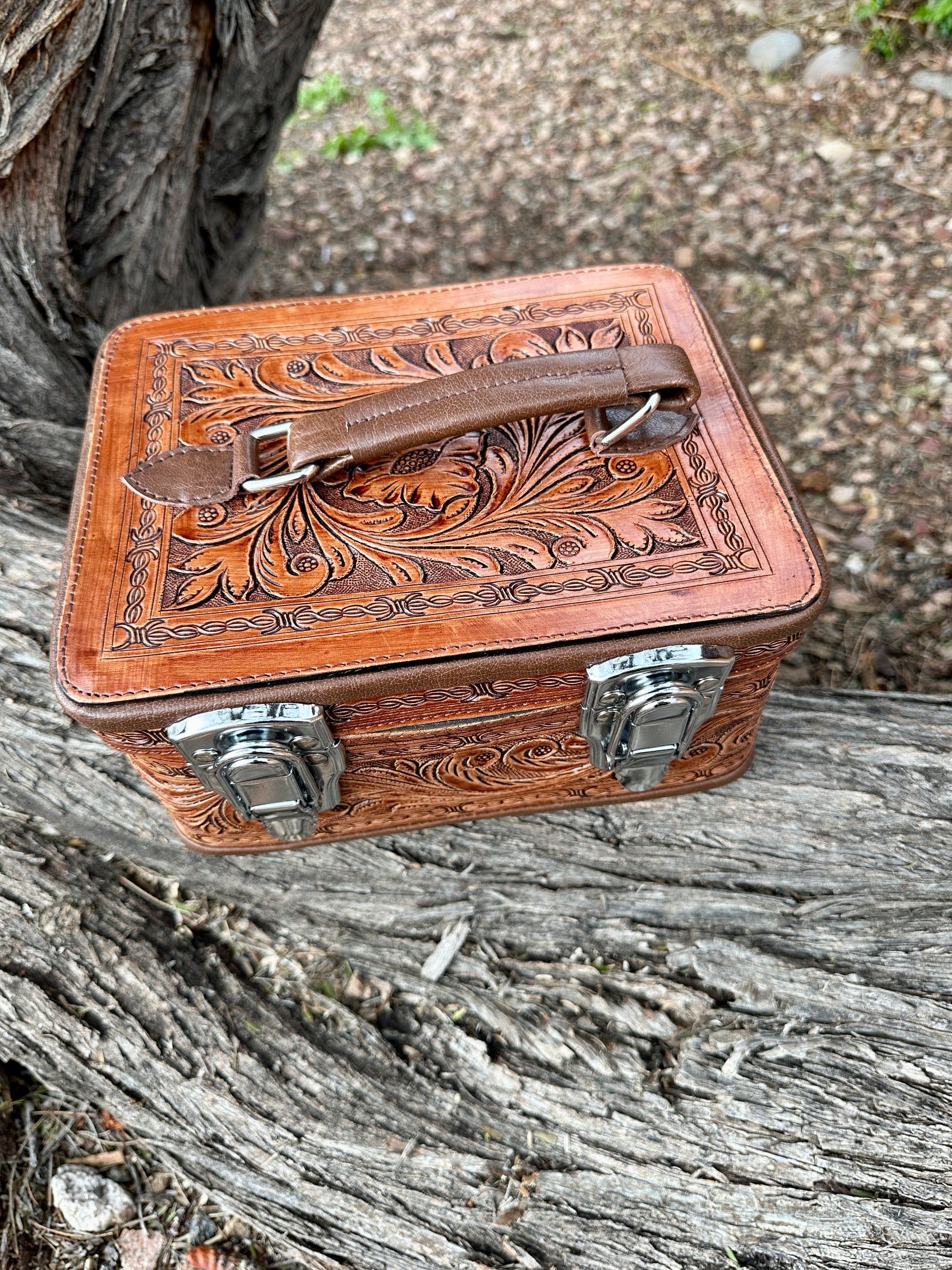 Double Layered Genuine Tooled Leather Jewelry Box