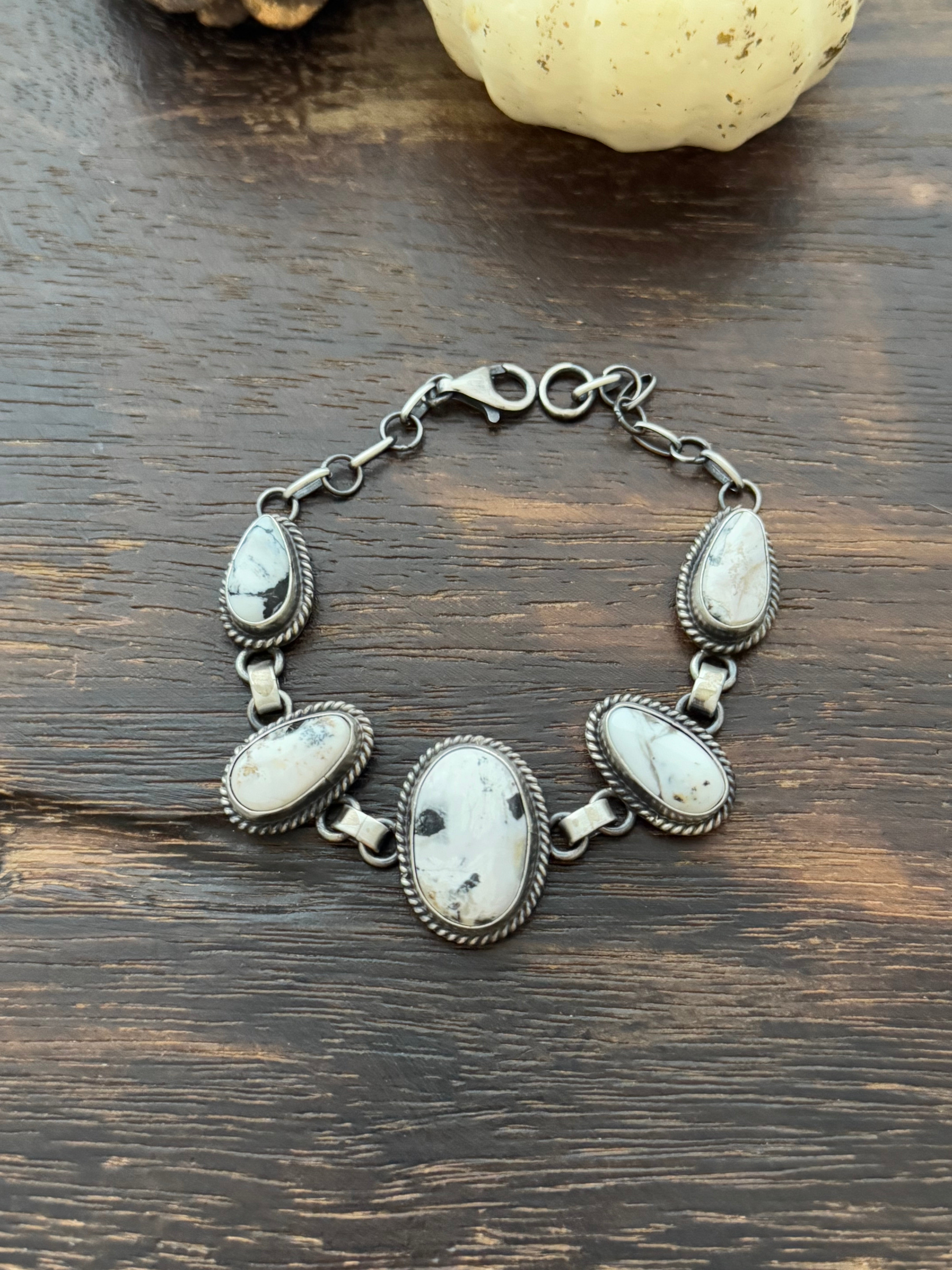 Peggy Skeets White Buffalo & Sterling Silver Link Bracelet