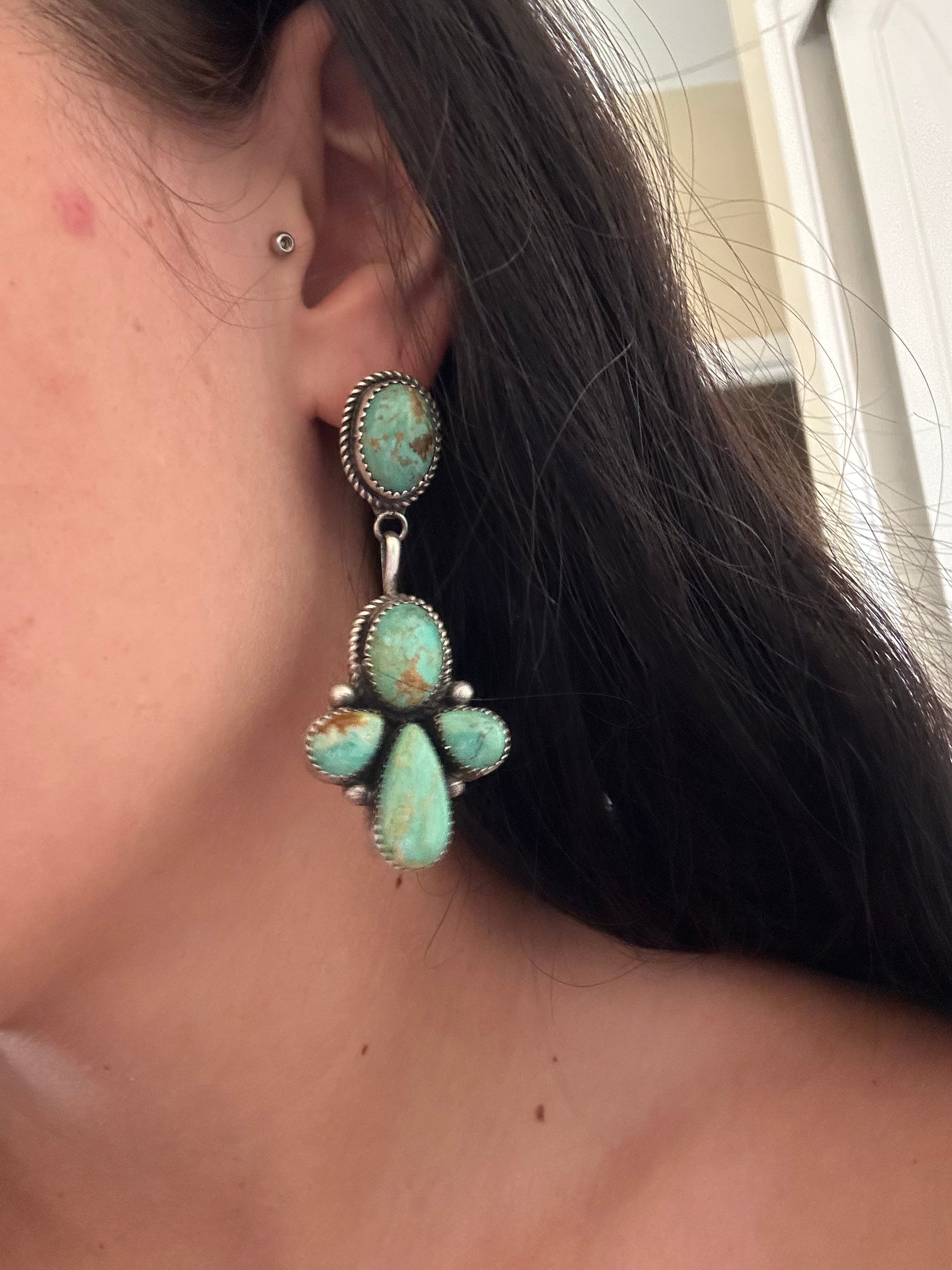 Judith Dixon Kingman Turquoise & Sterling Silver Post Dangle Earrings