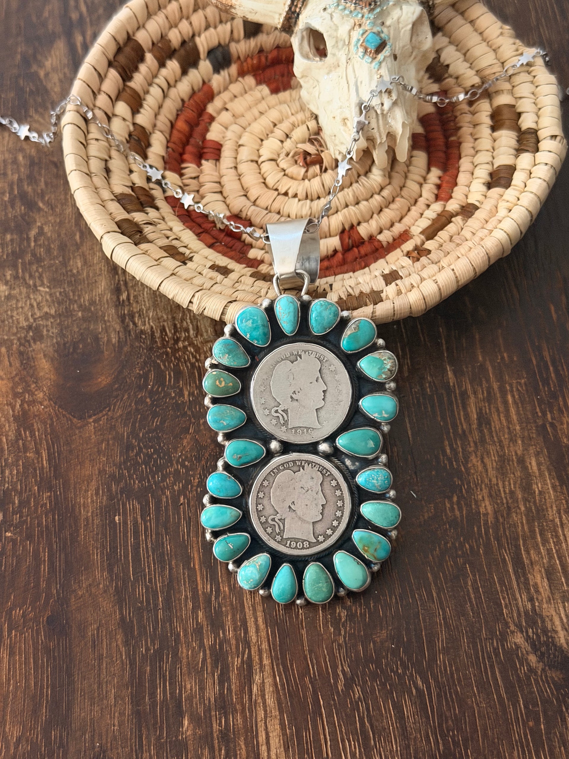 Travis Jim Royston Turquoise & Sterling Silver Cluster Pendant