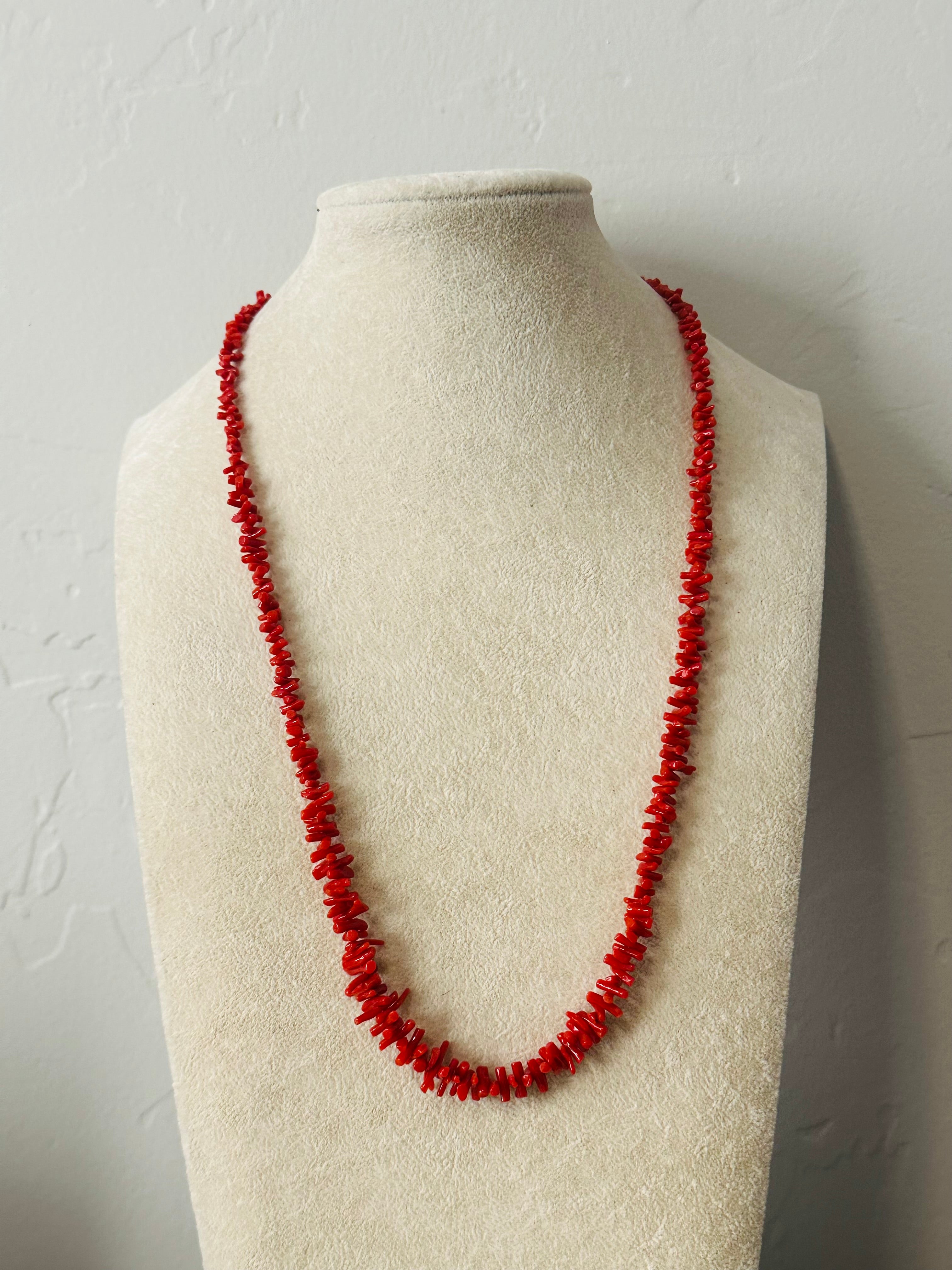 Navajo Strung Red Coral & Sterling Silver Beaded Necklace