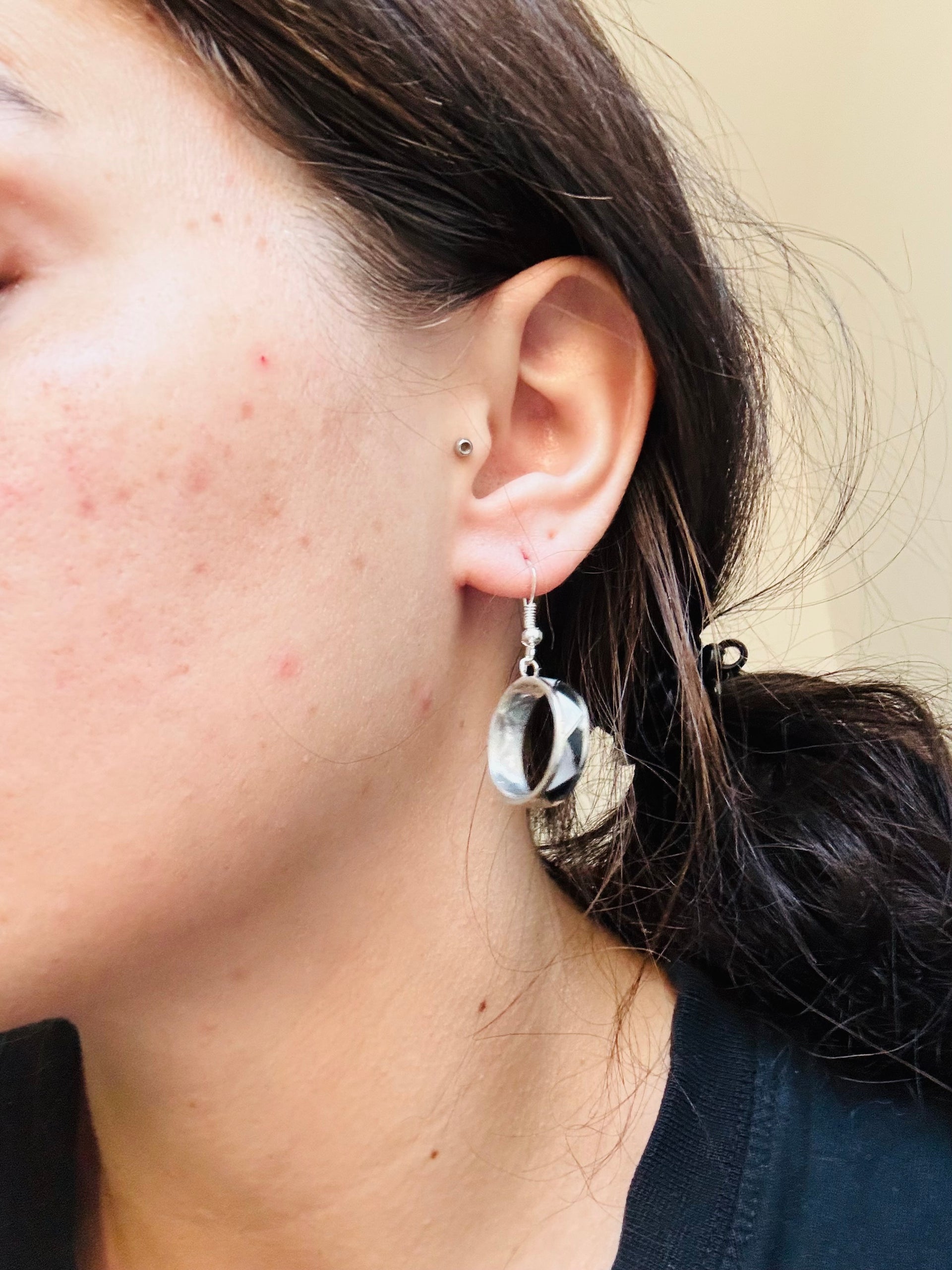 Navajo Made Multi Stone & Sterling Silver Inlay Dangle Earrings