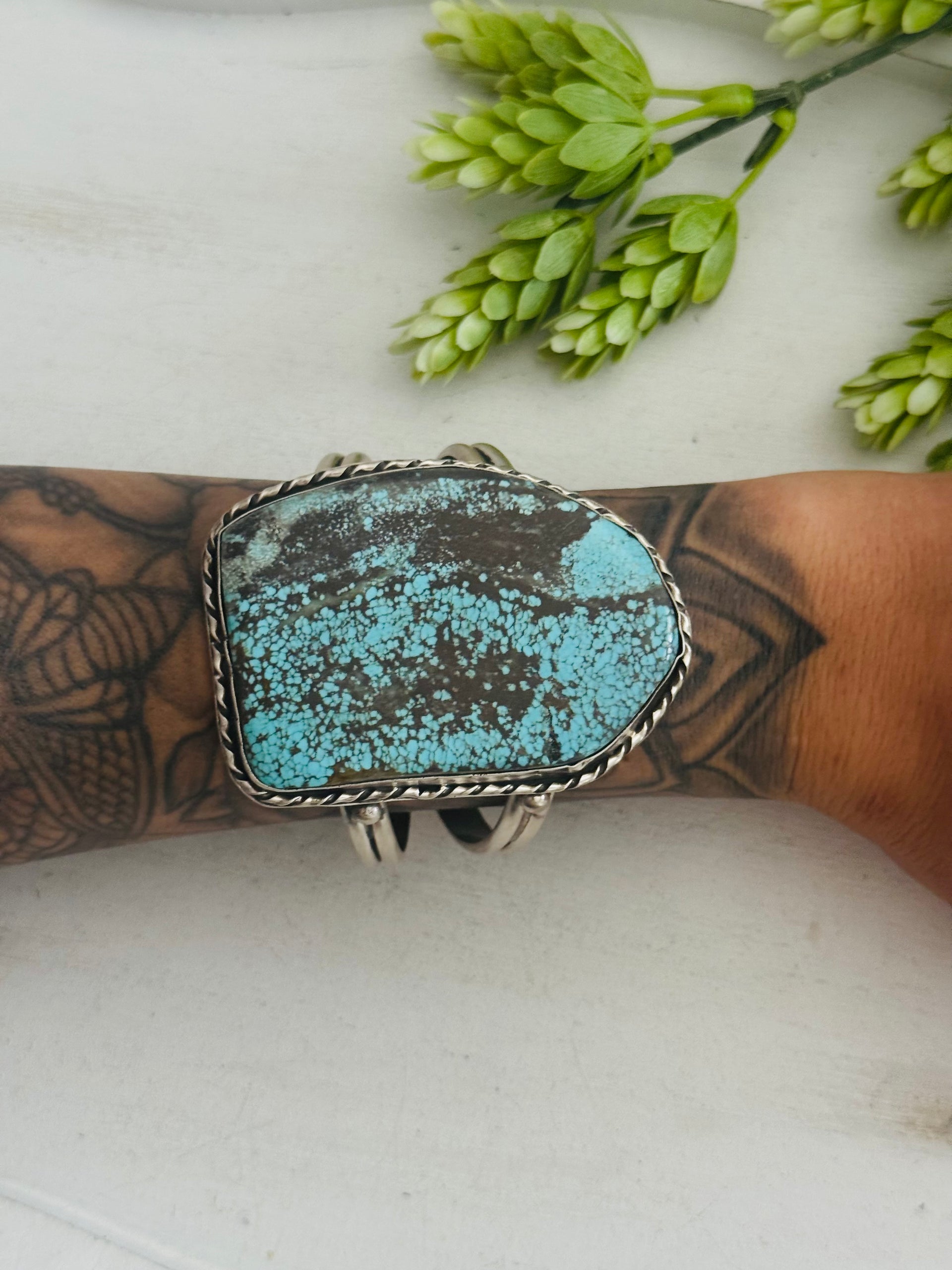 Rena Shelly #8 Turquoise & Sterling Silver Cuff Bracelet