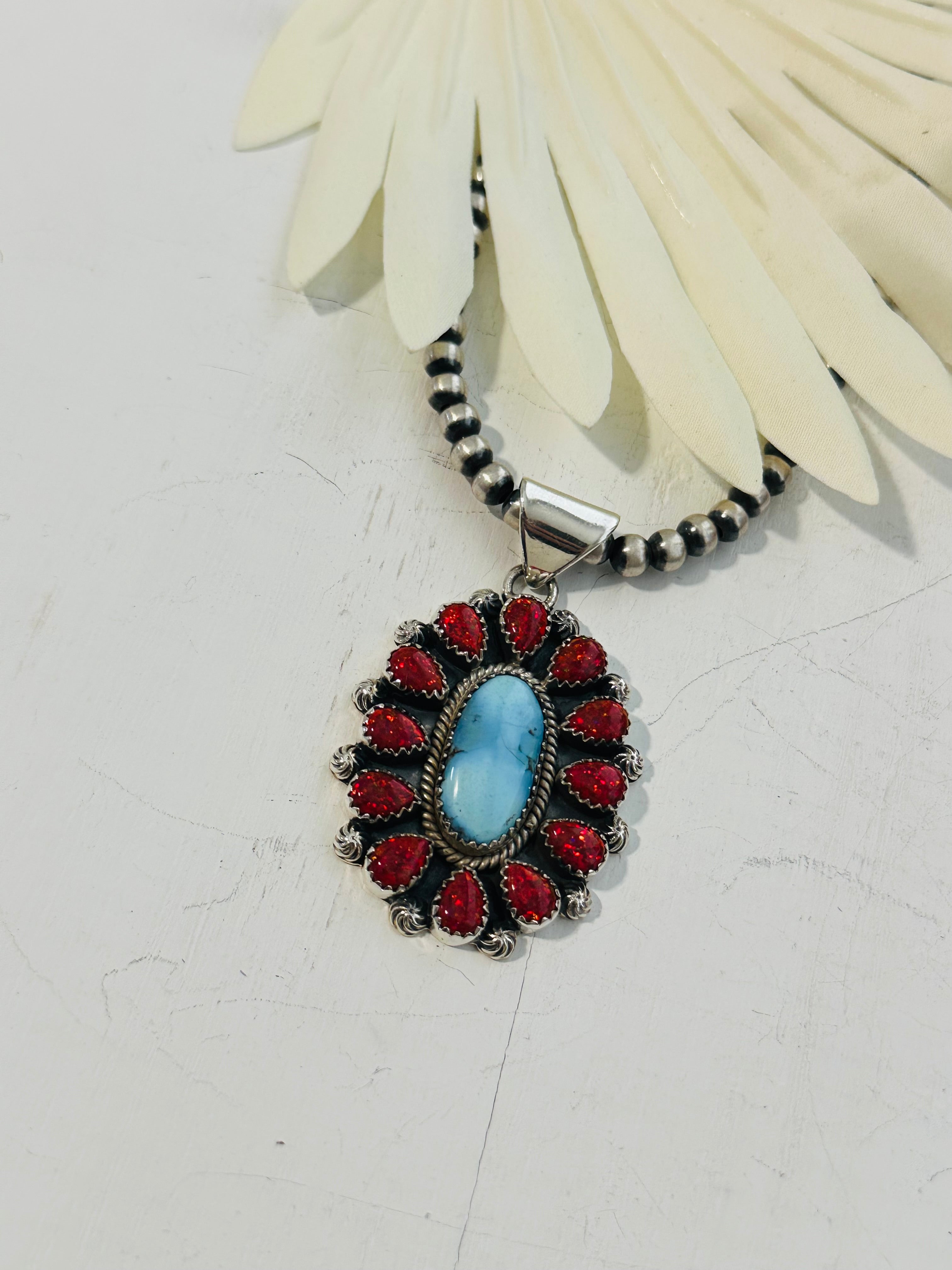 Southwest Handmade Multi Stone & Sterling Silver Cluster Pendant