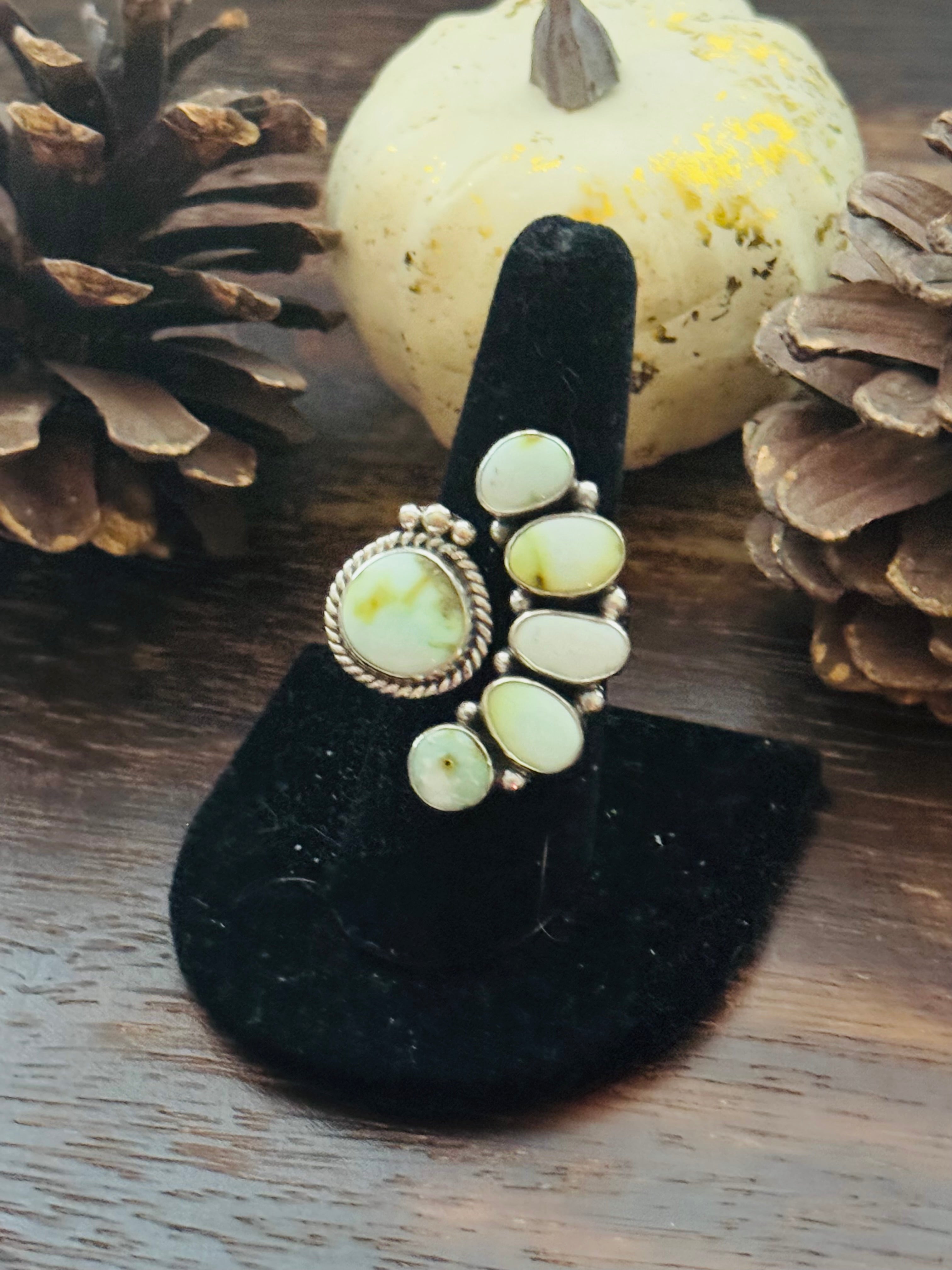 Southwest Handmade Palomino Variscite & Sterling Silver Adjustable Cluster Ring