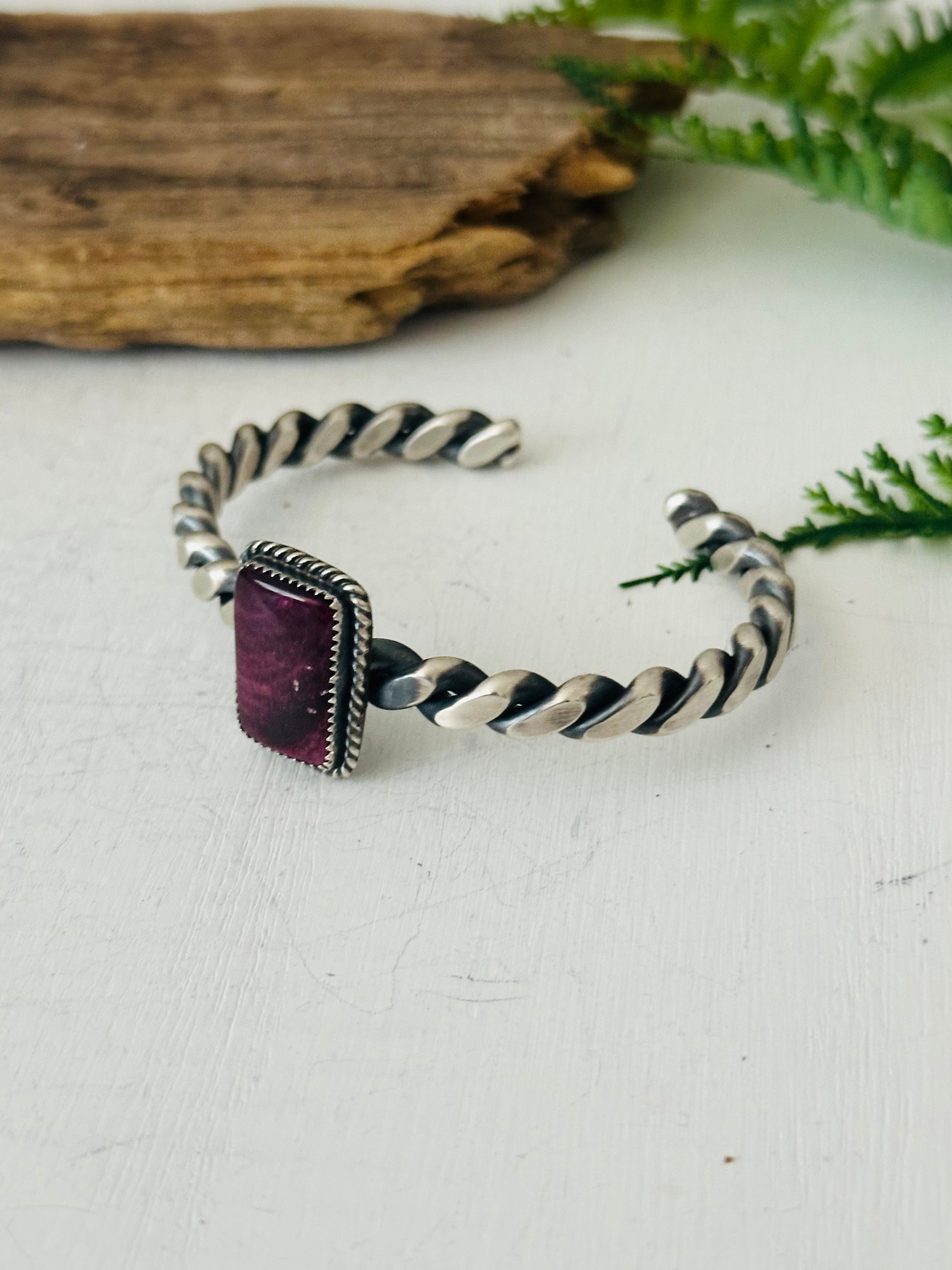 Navajo Made Purple Spiny Oyster & Sterling Silver Cuff Bracelet