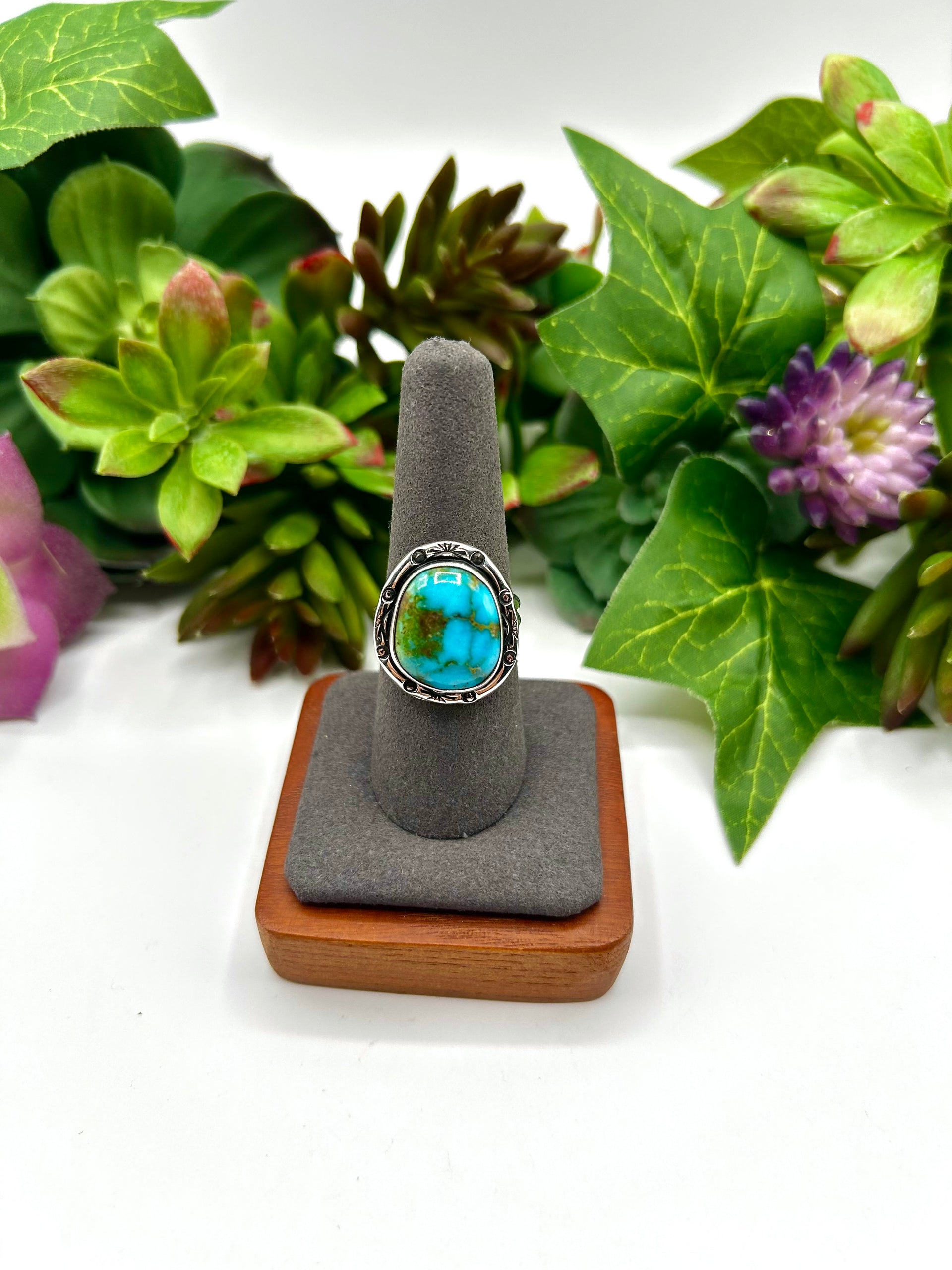 Navajo Made Sonoran Mountain Turquoise & Sterling Silver Ring Size 8.5