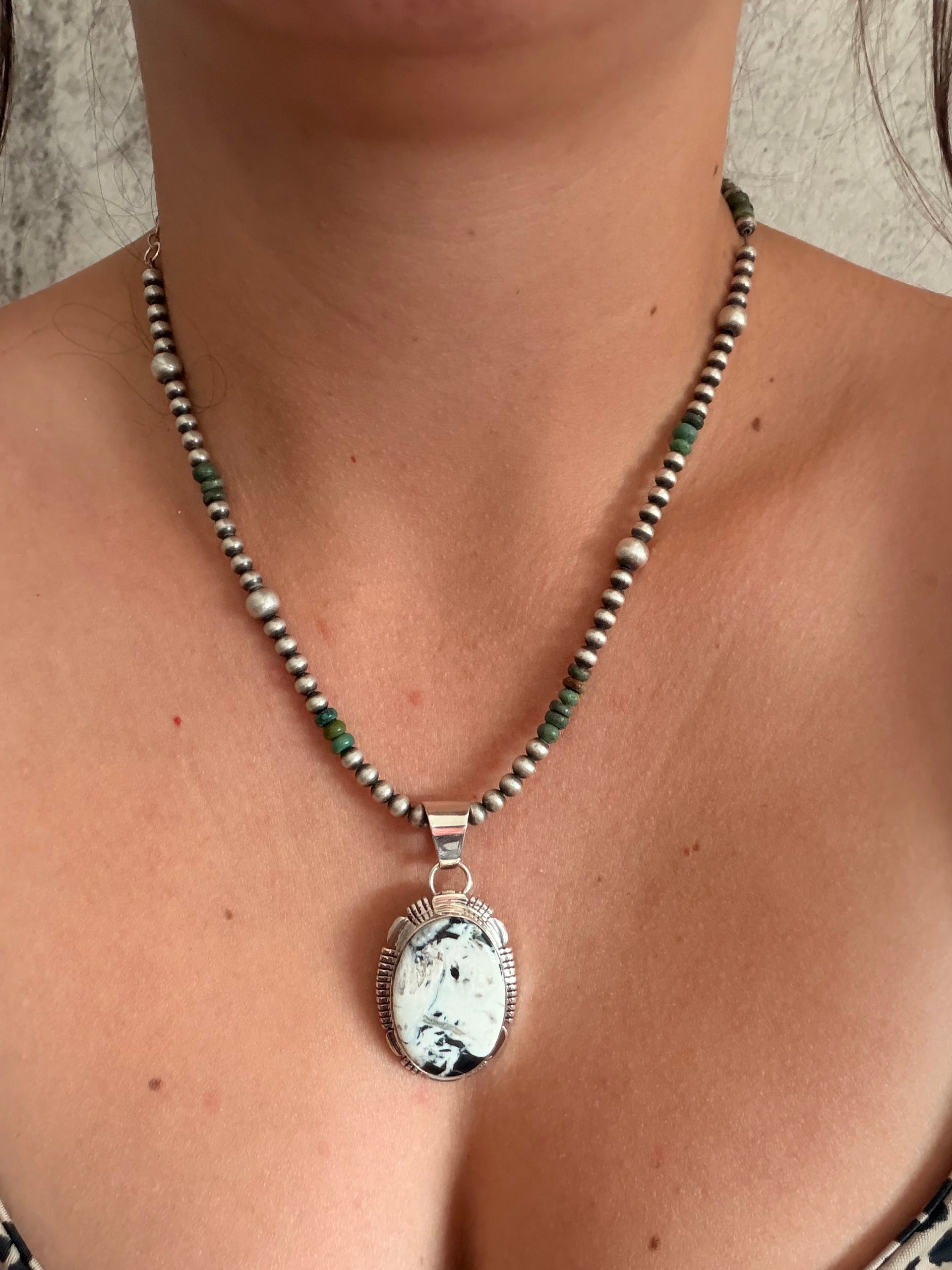 Navajo Made White Buffalo & Sterling Silver Pendant