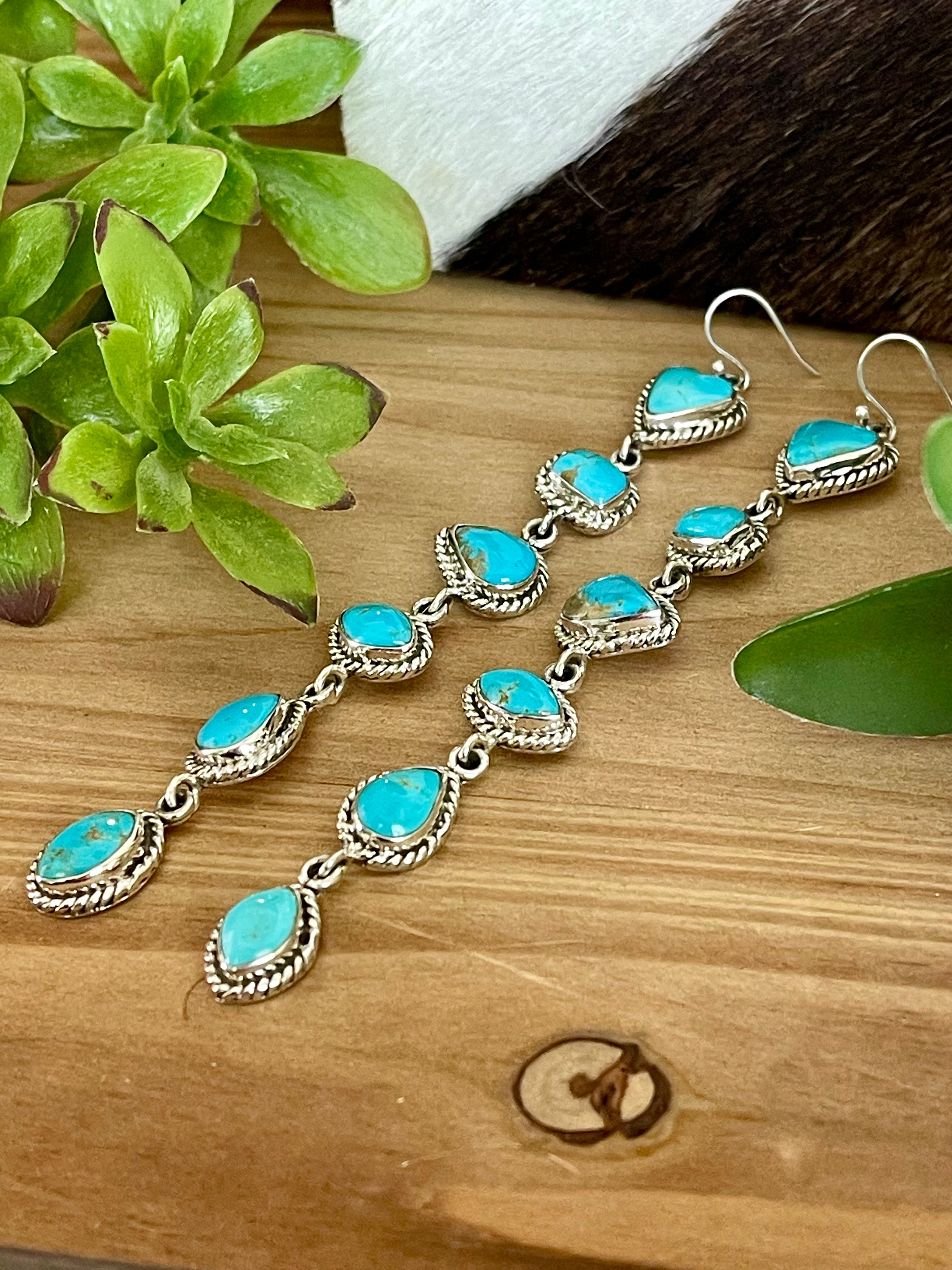 Southwest Handmade Kingman Turquoise & Sterling Silver Dangle Earrings