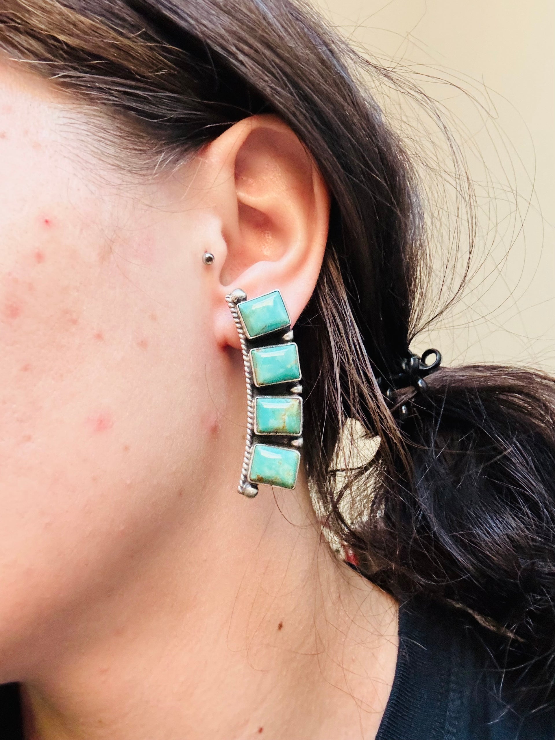 Elouise Kee Kingman Turquoise & Sterling Silver Post Dangle Earring