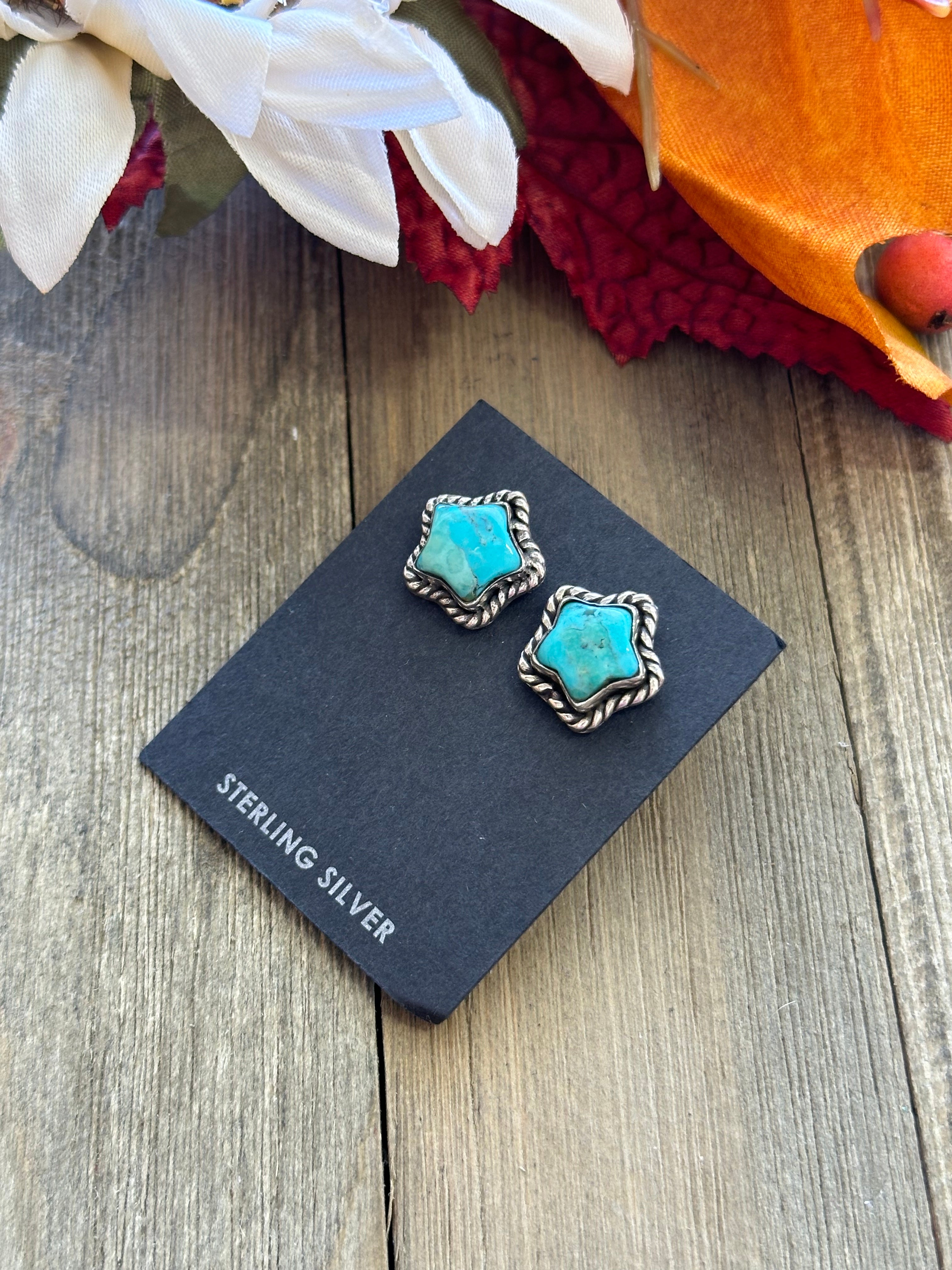 Southwest Handmade Mohave Turquoise & Sterling Silver Star Post Earrings