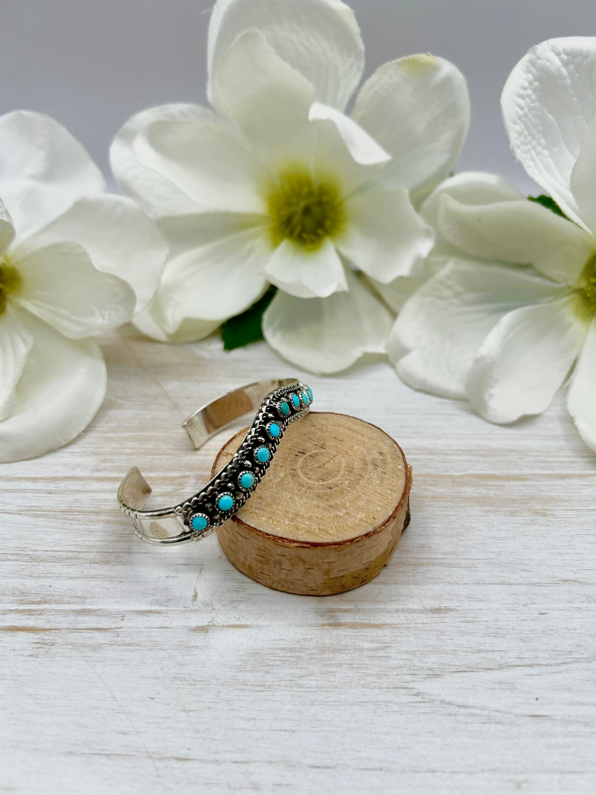 Navajo Made Kingman Turquoise & Sterling Silver Cuff Bracelet