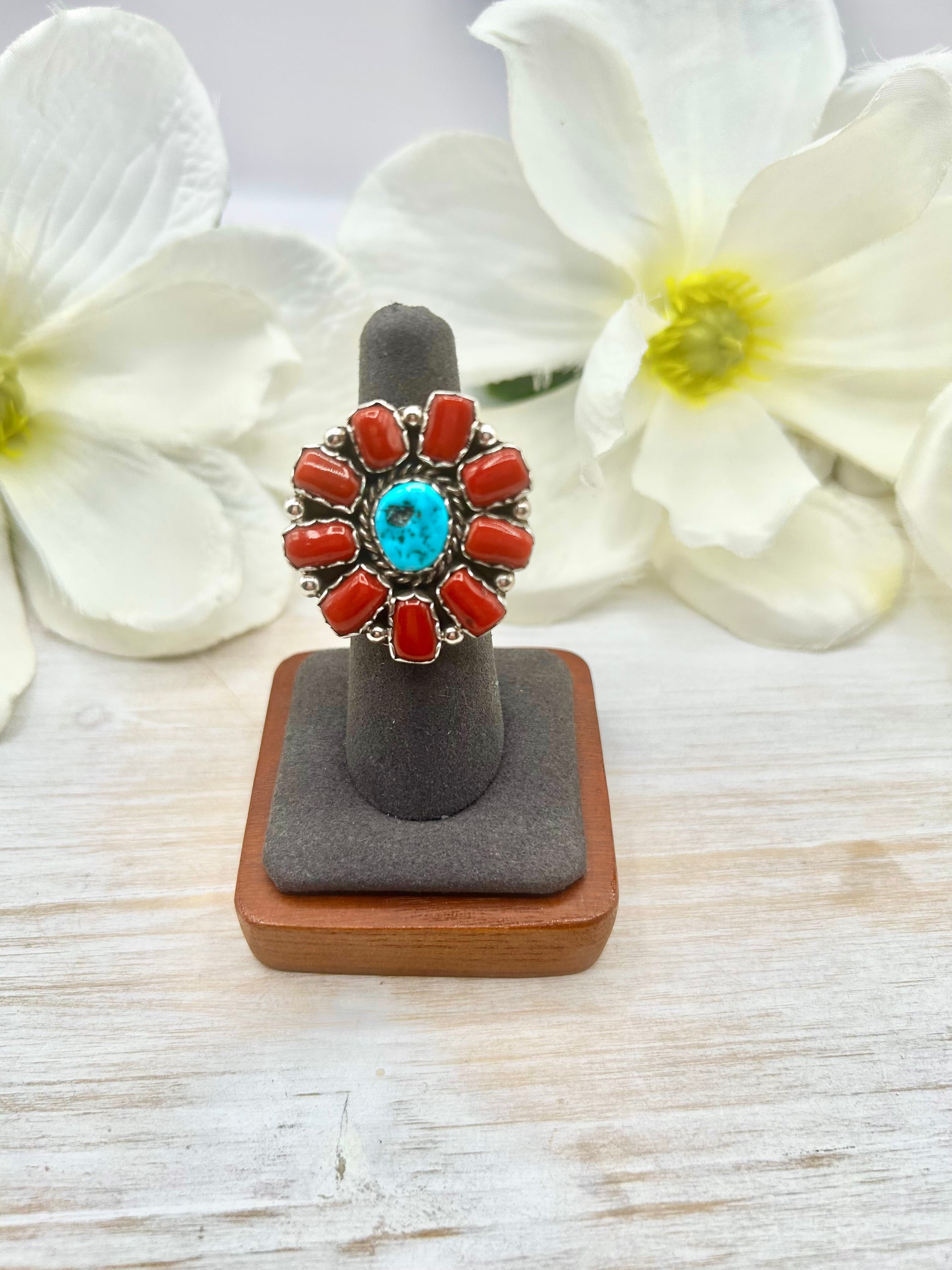 Navajo Made Multi Stone & Sterling Silver Ring Size 6